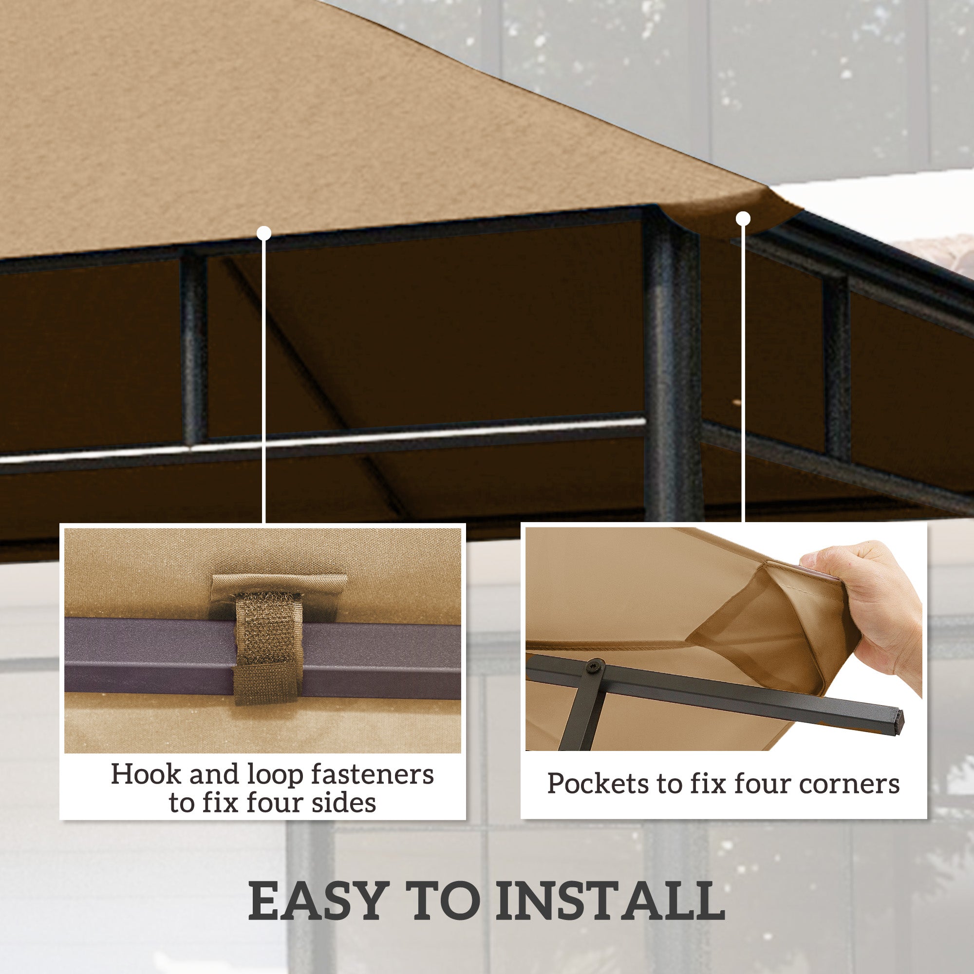 Outsunny 9.8' x 9.7' Square Gazebo Canopy Replacement UV Protected Top Cover Sun Shade Beige