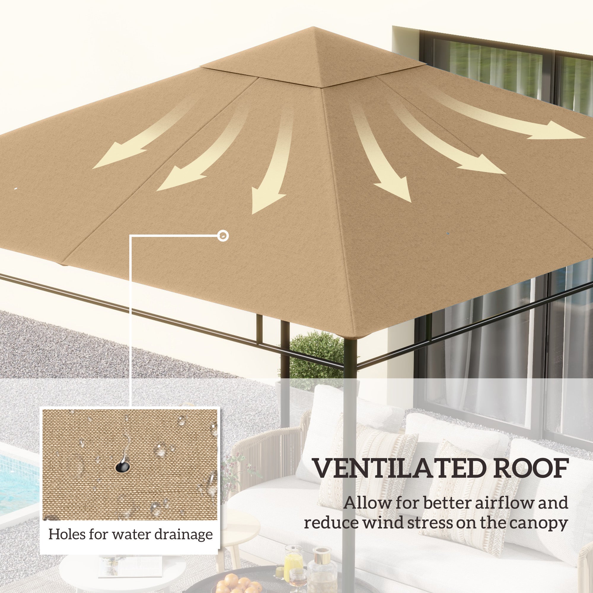 Outsunny 9.8' x 9.7' Square Gazebo Canopy Replacement UV Protected Top Cover Sun Shade Beige