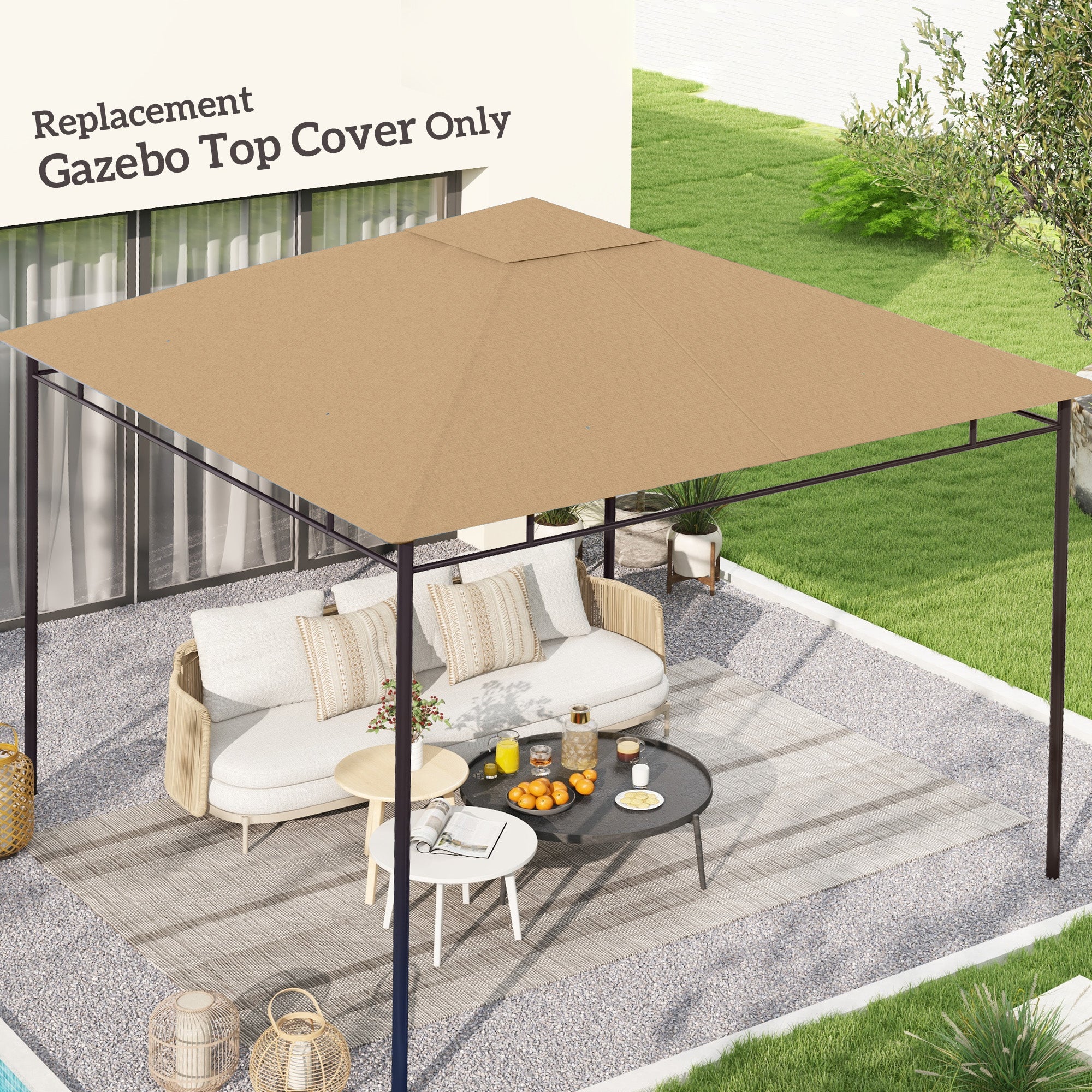 Outsunny 9.8' x 9.7' Square Gazebo Canopy Replacement UV Protected Top Cover Sun Shade Beige