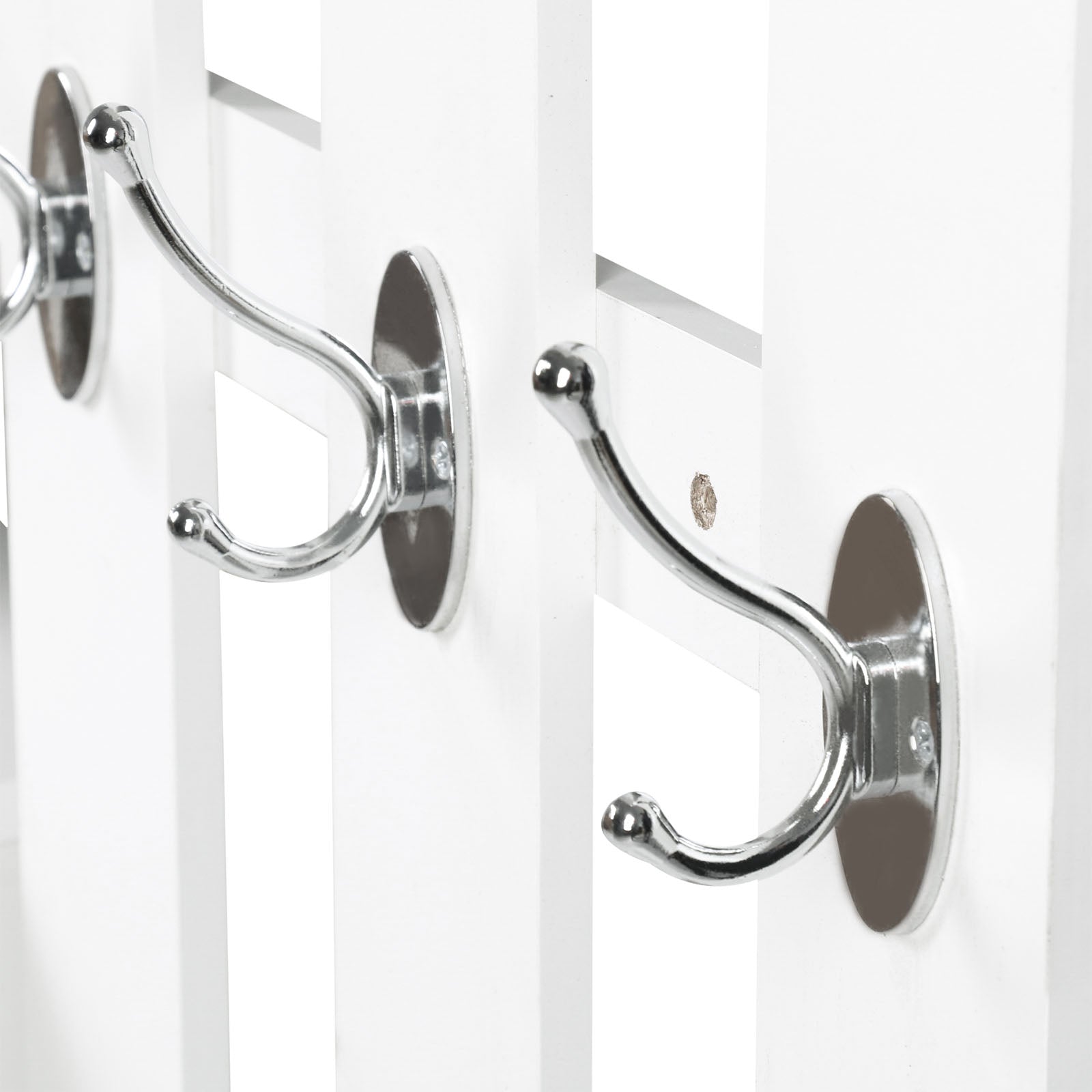 HOMCOM Entryway Organizer Unit, 3 In 1 Design Hall Tree with 6 Hooks, Mirror, Coat Rack Shoe Storage Shelf with Coat Hanger for Hallway Living Room White