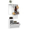 HOMCOM Entryway Organizer Unit, 3 In 1 Design Hall Tree with 6 Hooks, Mirror, Coat Rack Shoe Storage Shelf with Coat Hanger for Hallway Living Room White