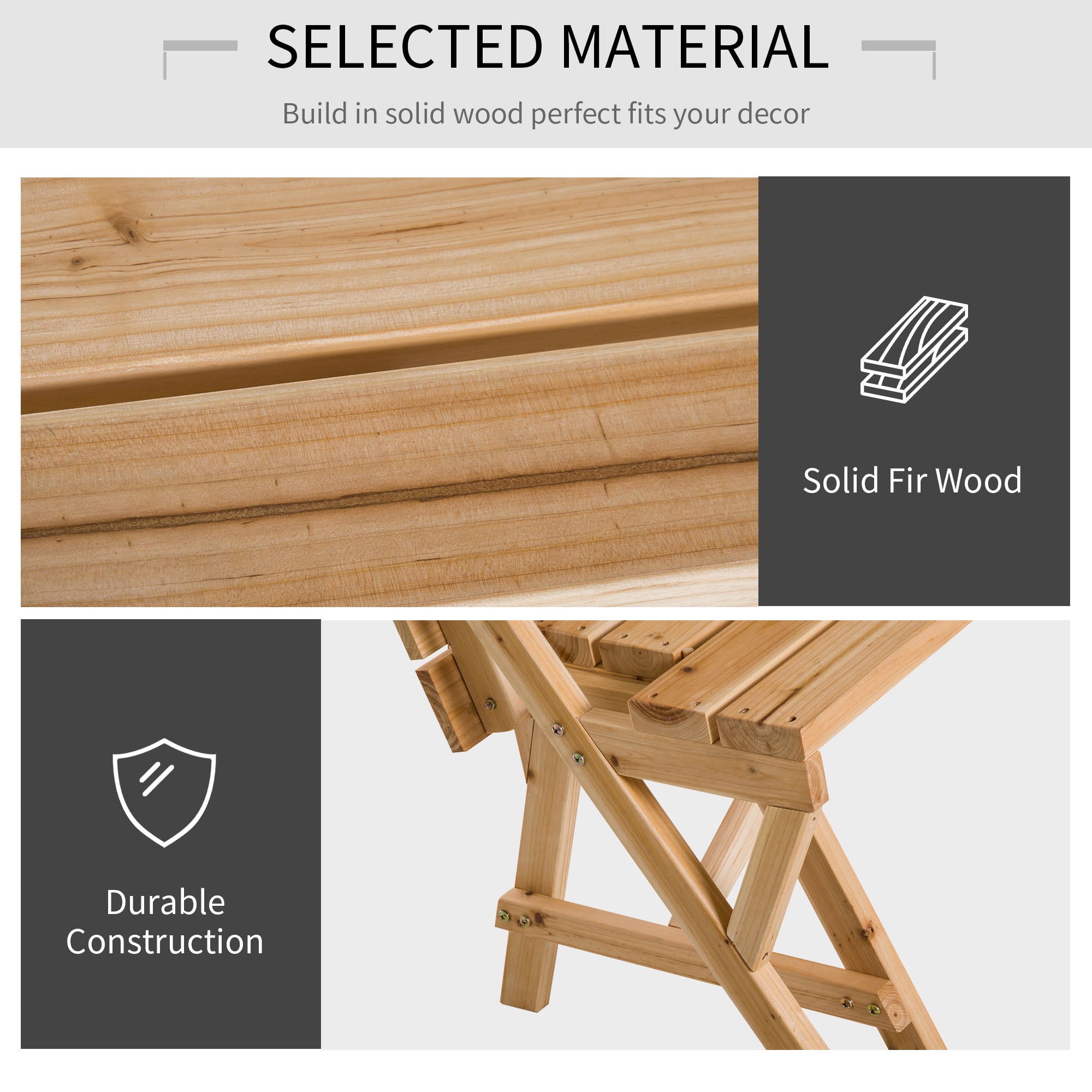 Outsunny Patio Wooden Folding Picnic Table with Benches, Outdoor 2 in 1 Convertible Patio & Garden Bench, Foldable Picnic Table with Umbrella Hole, Nature