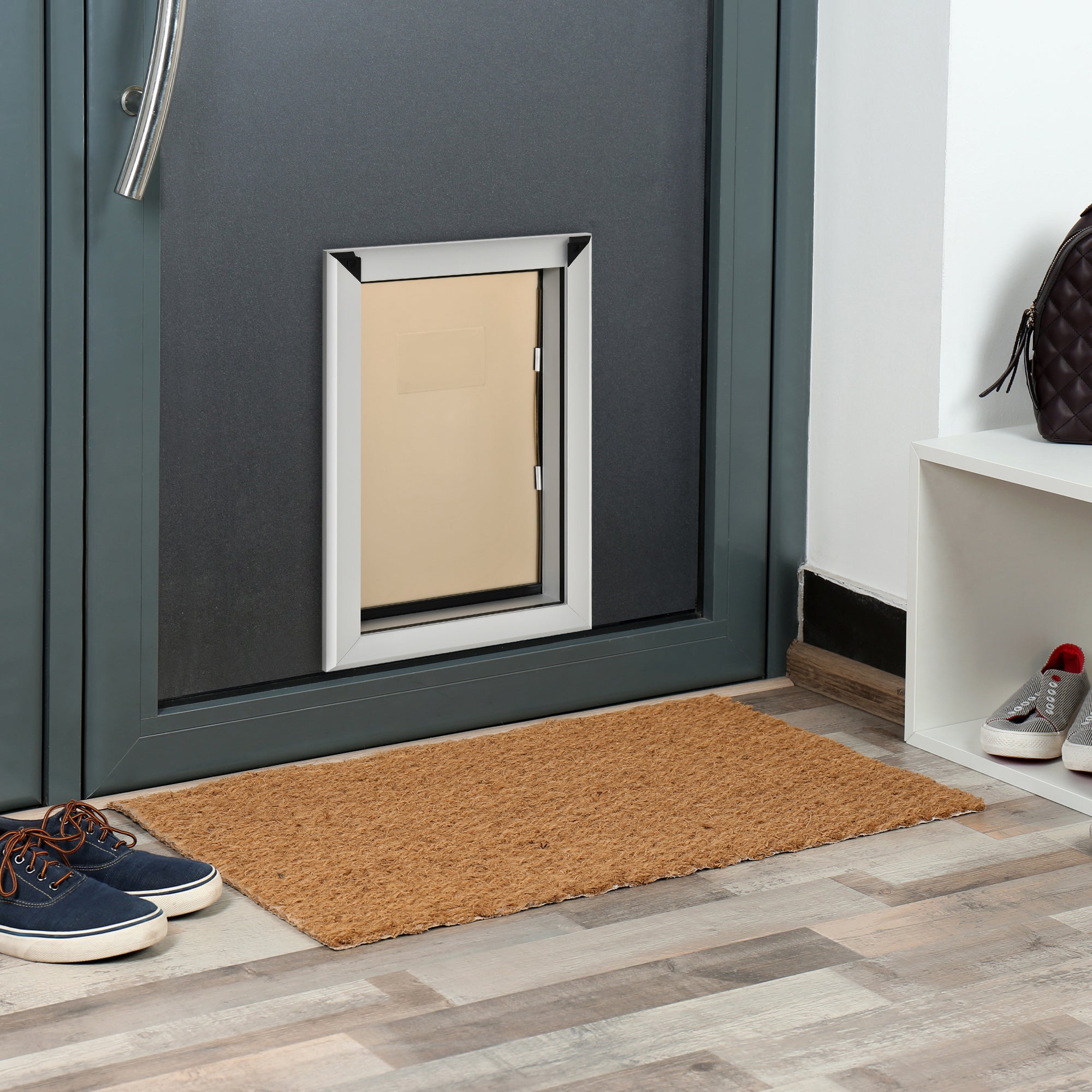 PawHut 2 Way Dog Door, Aluminum Doggy Pet Flap for Wall, Fast Installation, Magnetic Closure, Locking Panel, Weather Resistant, Insulating, Weight Limit 110 lbs