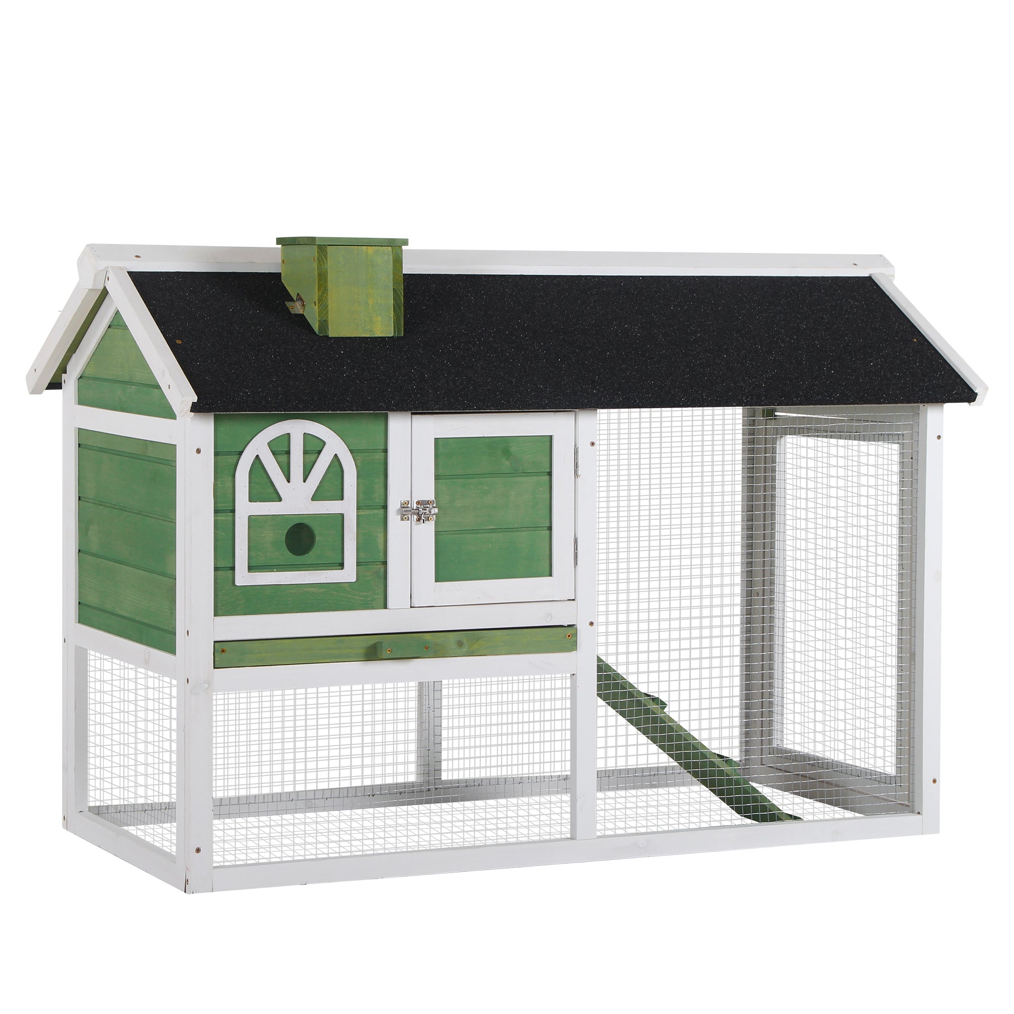 PawHut 2 Tiers Rabbit Hutch and Run Wooden Guinea Pig Hutch Outdoor with Sliding Tray, Ramp, Water-resistant Roof, for 2-4 Rabbits, Green