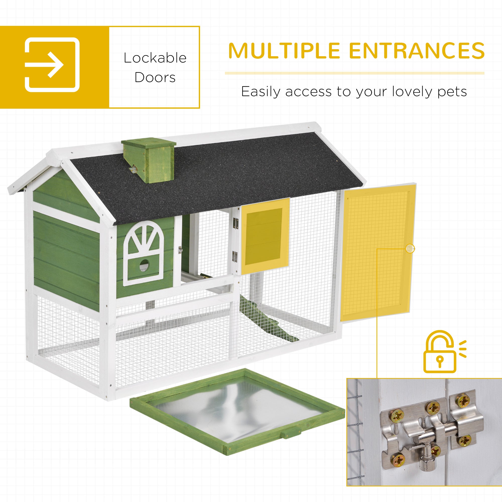 PawHut 2 Tiers Rabbit Hutch and Run Wooden Guinea Pig Hutch Outdoor with Sliding Tray, Ramp, Water-resistant Roof, for 2-4 Rabbits, Green