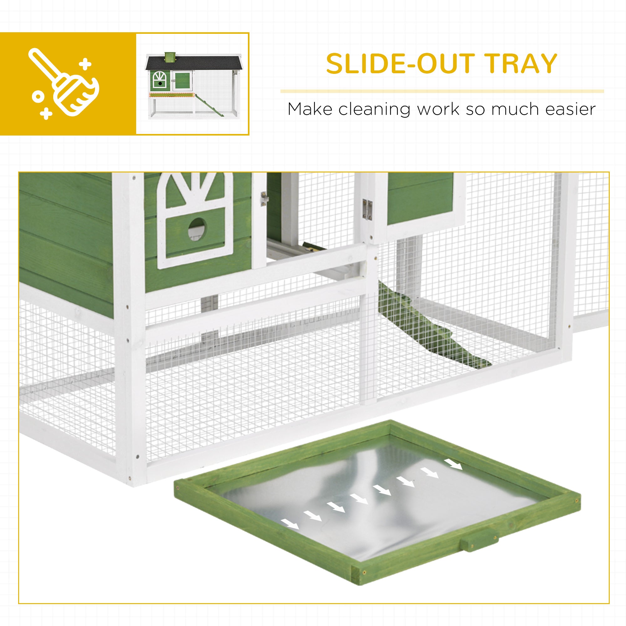 PawHut 2 Tiers Rabbit Hutch and Run Wooden Guinea Pig Hutch Outdoor with Sliding Tray, Ramp, Water-resistant Roof, for 2-4 Rabbits, Green