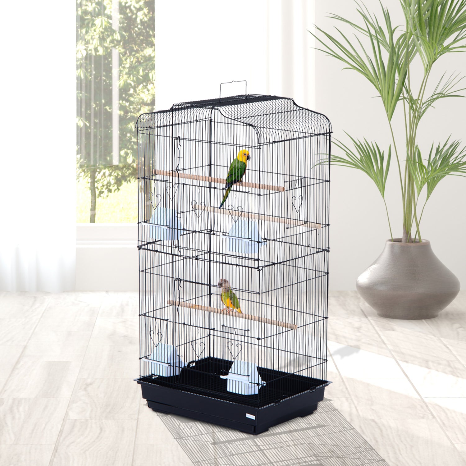 PawHut Large Metal Bird Cage for Parrot Parakeet Macaw Pet Supply Black 47.5L x 36W x 91H (cm)