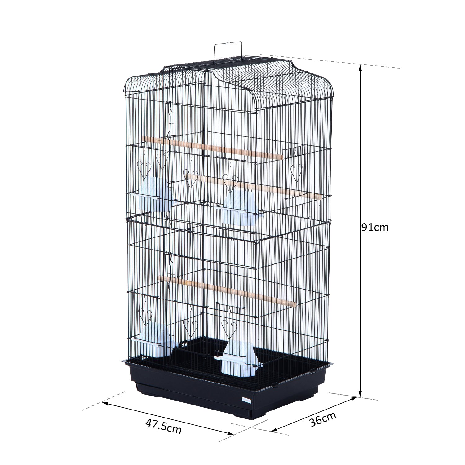 PawHut Large Metal Bird Cage for Parrot Parakeet Macaw Pet Supply Black 47.5L x 36W x 91H (cm)