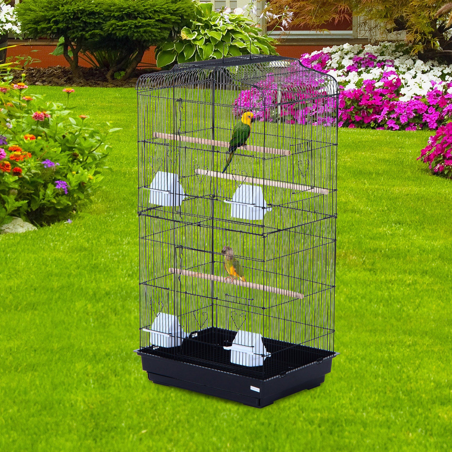 PawHut Large Metal Bird Cage for Parrot Parakeet Macaw Pet Supply Black 47.5L x 36W x 91H (cm)