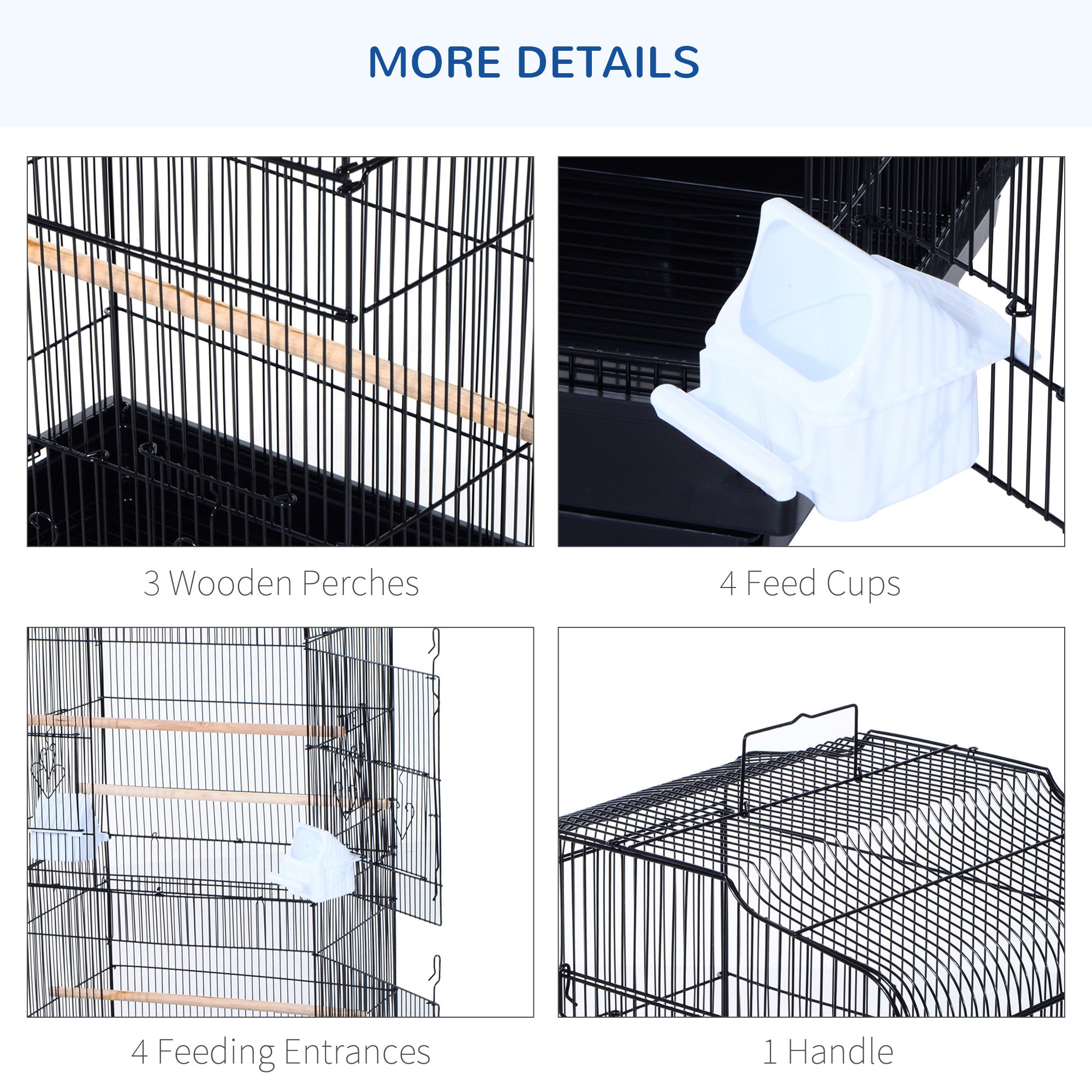 PawHut 36" Bird Cage for Finches Canaries Budgies, Parrot Cage with Accessories Handle, Black