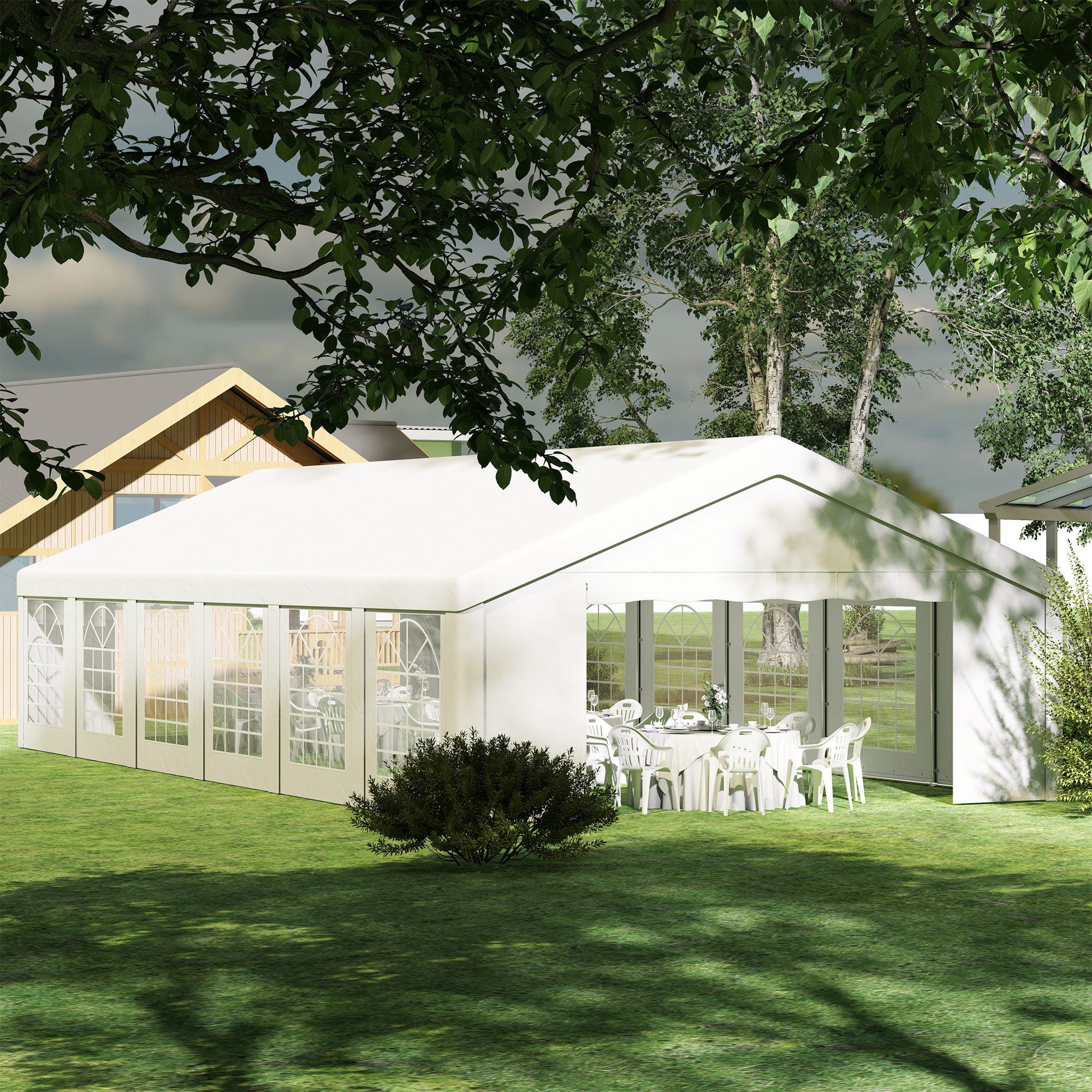 Outsunny 20' x 40' Heavy Duty Party Tent and Carport, Galvanized Outdoor Canopy Tent Event Tent with 12 Removable Window Sidewalls for Parties, Wedding, Events, BBQ, White