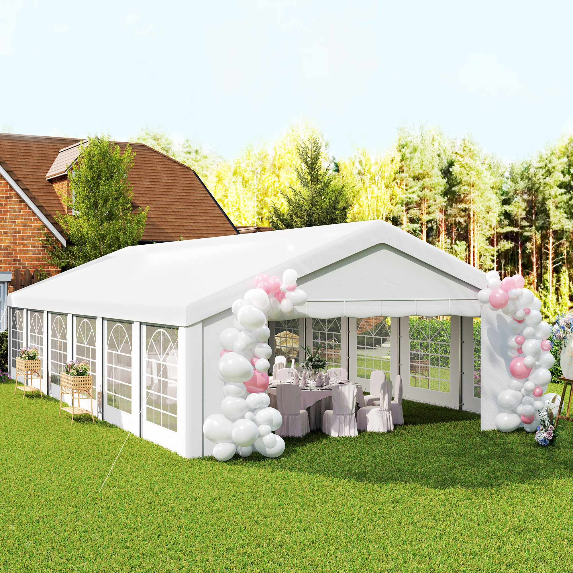 Outsunny 20' x 40' Heavy Duty Party Tent and Carport, Galvanized Outdoor Canopy Tent Event Tent with 12 Removable Window Sidewalls for Parties, Wedding, Events, BBQ, White