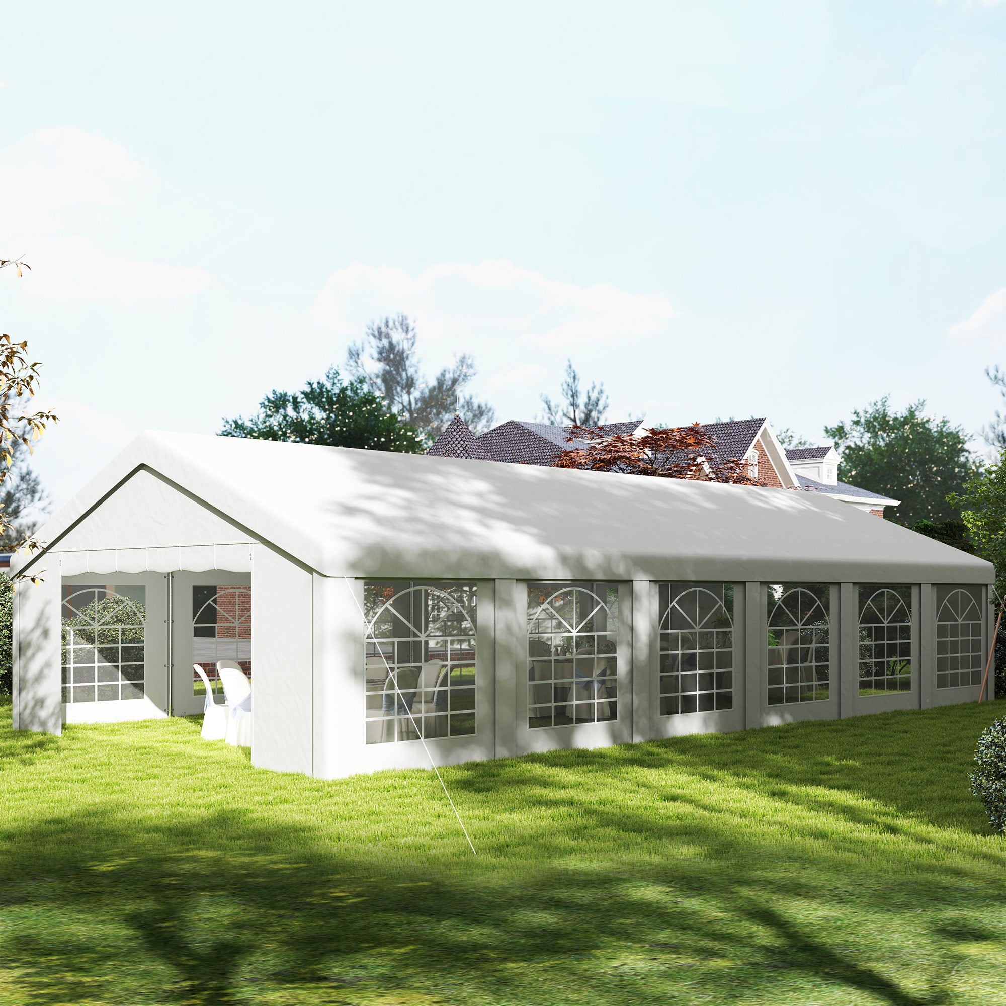 Outsunny 20' x 40' Heavy Duty Party Tent and Carport, Galvanized Outdoor Canopy Tent Event Tent with 12 Removable Window Sidewalls for Parties, Wedding, Events, BBQ, White