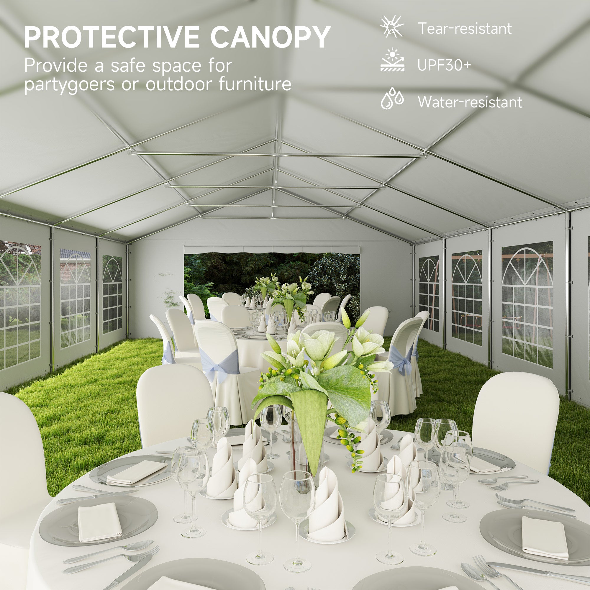 Outsunny 20' x 40' Heavy Duty Party Tent and Carport, Galvanized Outdoor Canopy Tent Event Tent with 12 Removable Window Sidewalls for Parties, Wedding, Events, BBQ, White