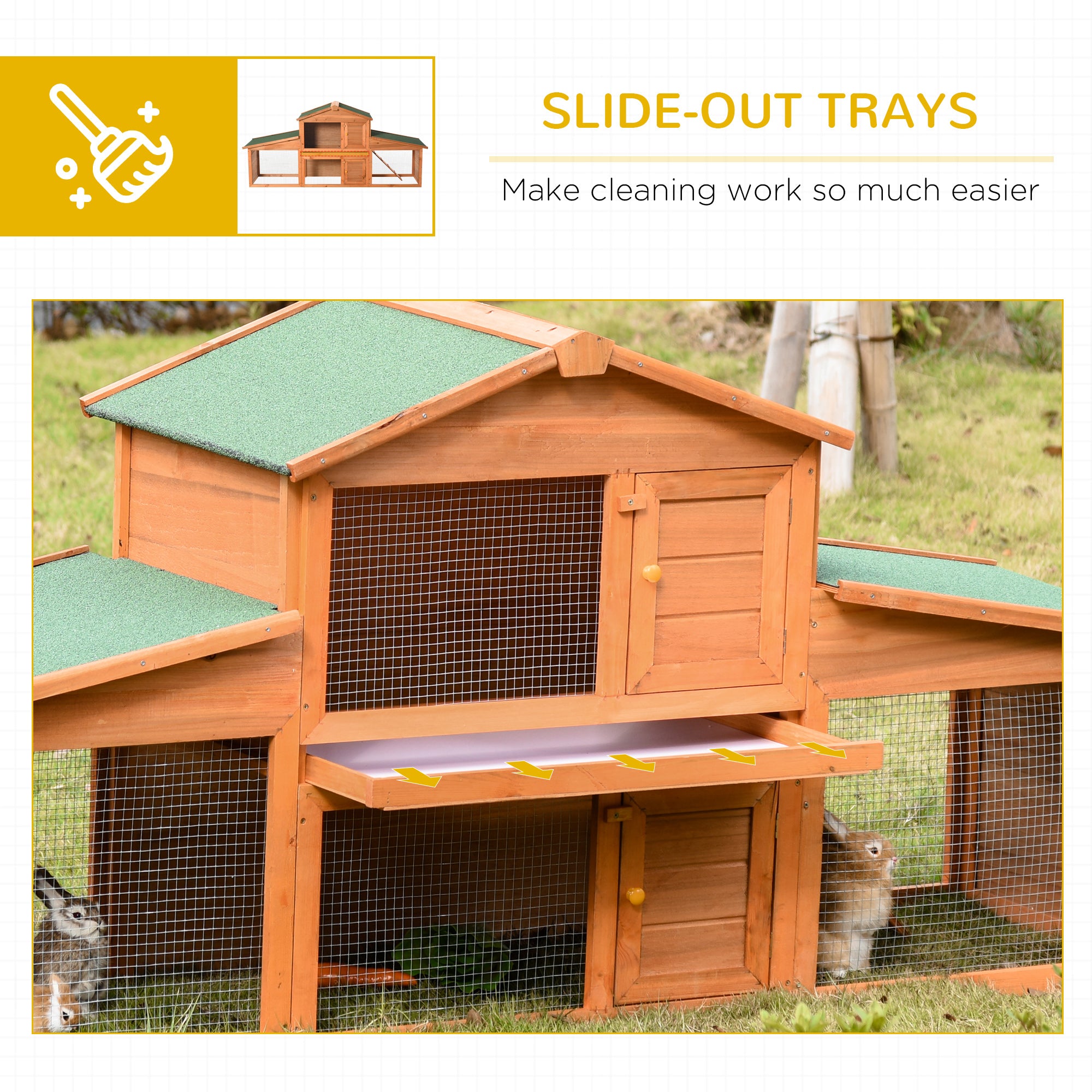 PawHut 2-Story Wooden Rabbit Hutch Backyard Bunny Cage Small Animal  House with Outdoor Run