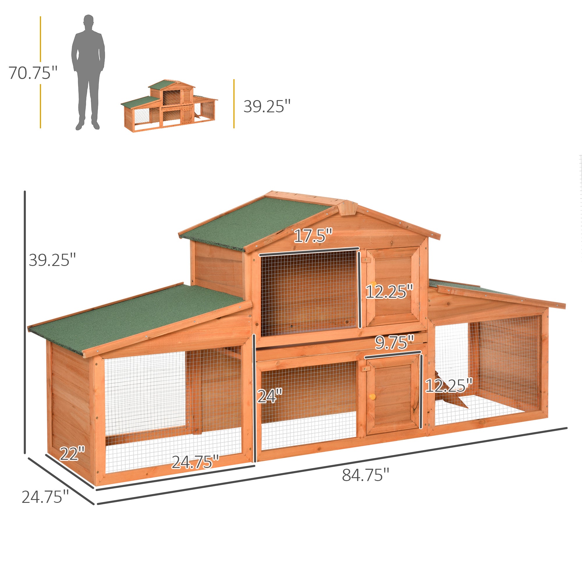 PawHut 2-Story Wooden Rabbit Hutch Backyard Bunny Cage Small Animal  House with Outdoor Run