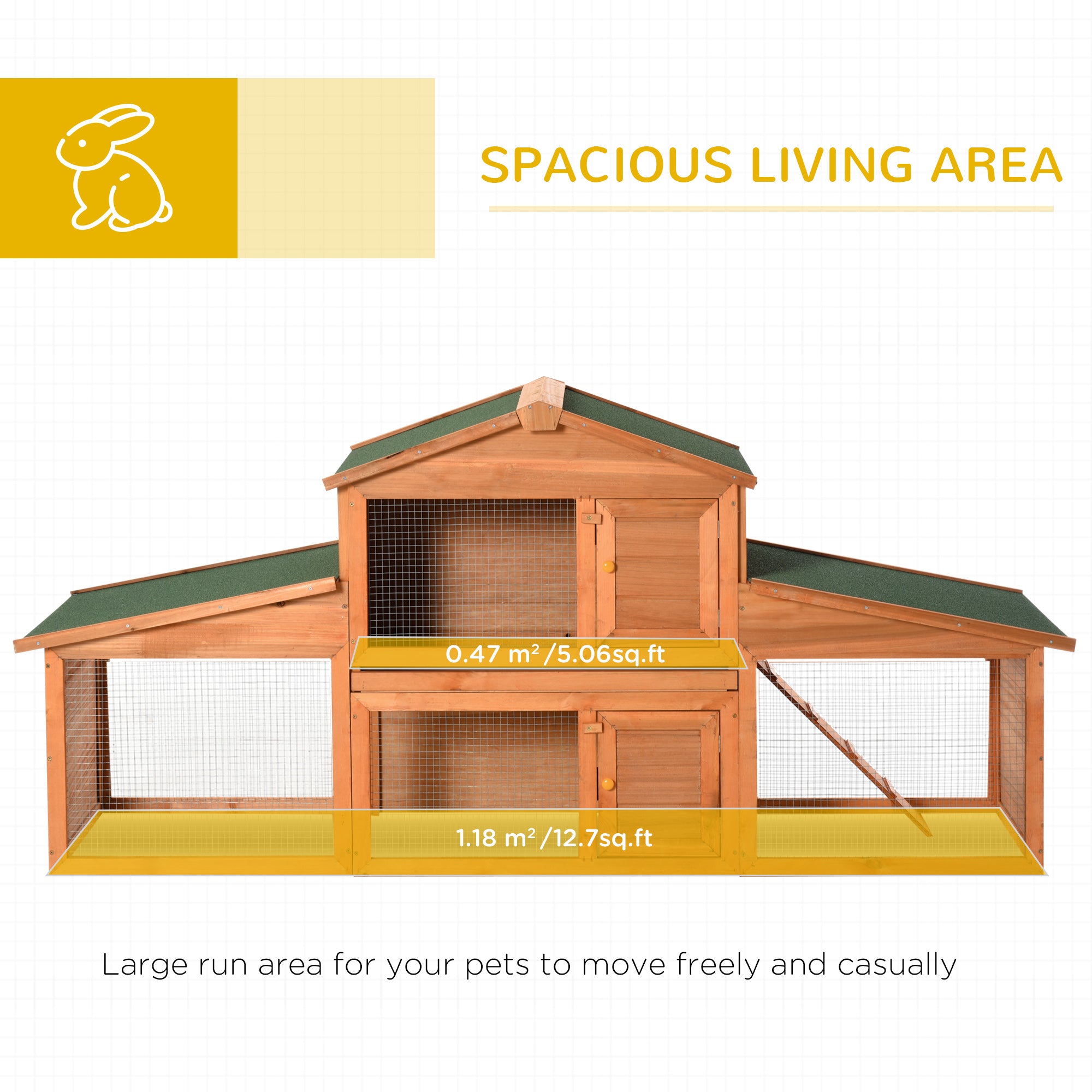 PawHut 2-Story Wooden Rabbit Hutch Backyard Bunny Cage Small Animal  House with Outdoor Run