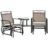 Outsunny Outdoor Glider Bench with Coffee Table, Patio 2-Seat Rocking Chair Swing Loveseat with Breathable Sling for Backyard Garden Porch, Brown