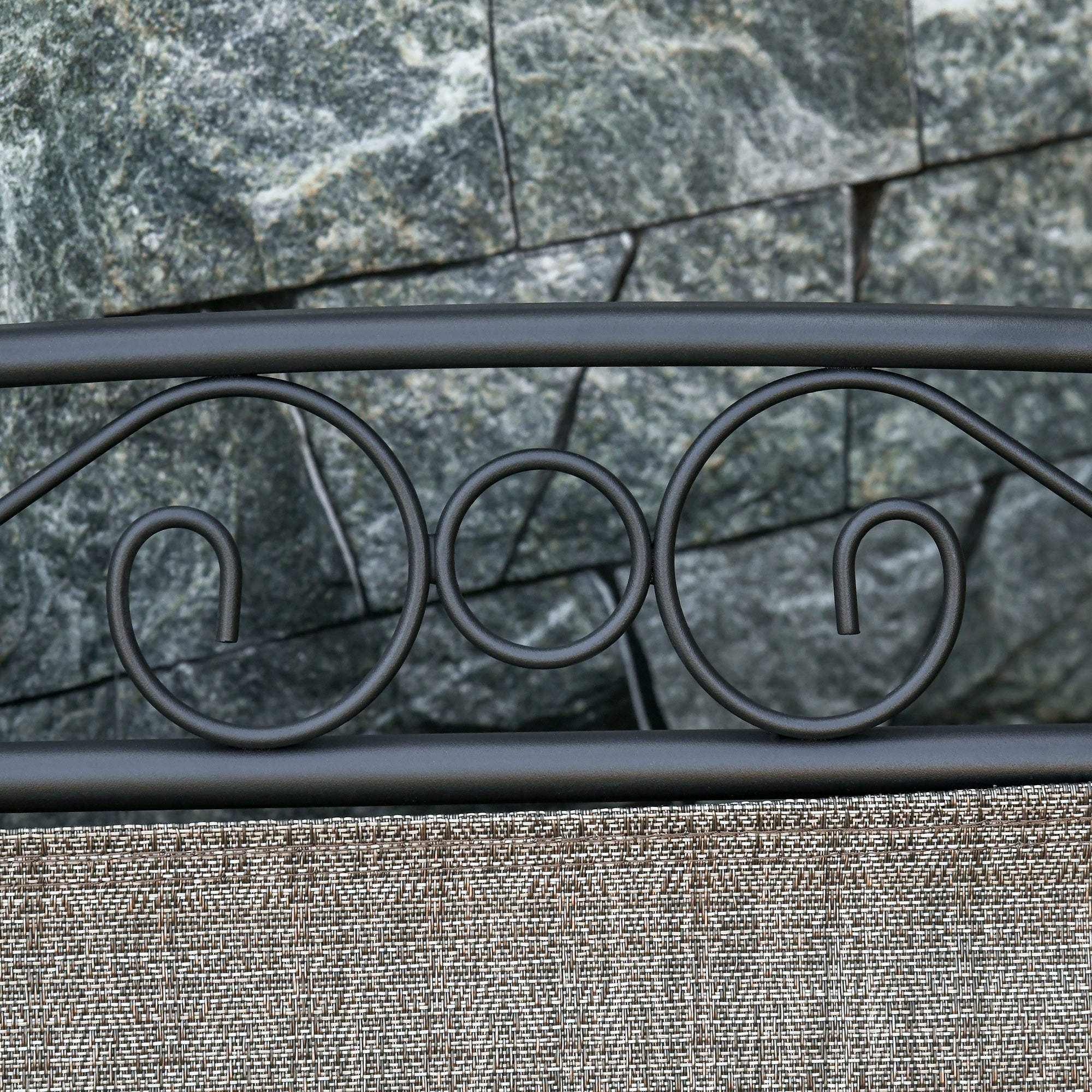 Outsunny Outdoor Glider Bench with Coffee Table, Patio 2-Seat Rocking Chair Swing Loveseat with Breathable Sling for Backyard Garden Porch, Brown