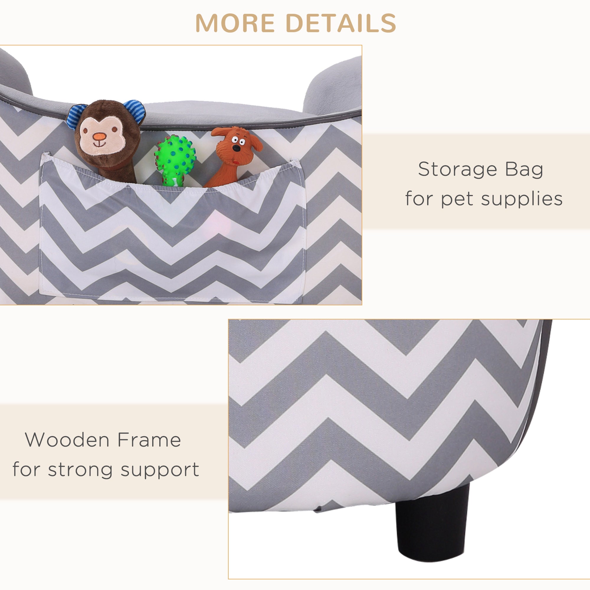 PawHut Dog Sofa for XS-Sized Dogs, Elevated Pet Bed with Removable Sponge Padded Cushion, Cat Couch Lounge with Washable Cover, Storage Bag, Grey