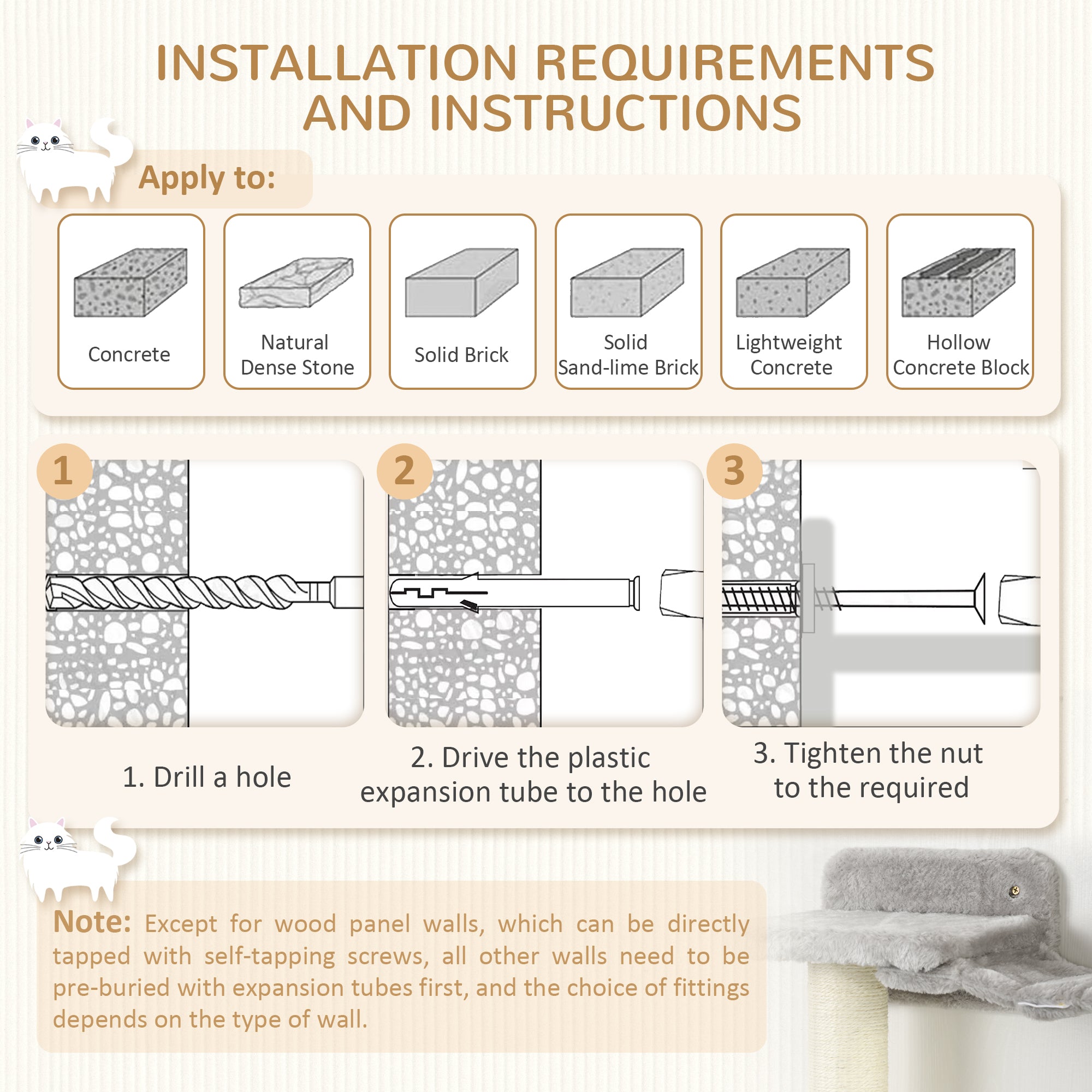 PawHut Cat Wall Shelf with Scratching Post, Cat Wall Shelves for Relaxing, Climbing, Cat Wall With Soft Ladder and Play Ball, Grey