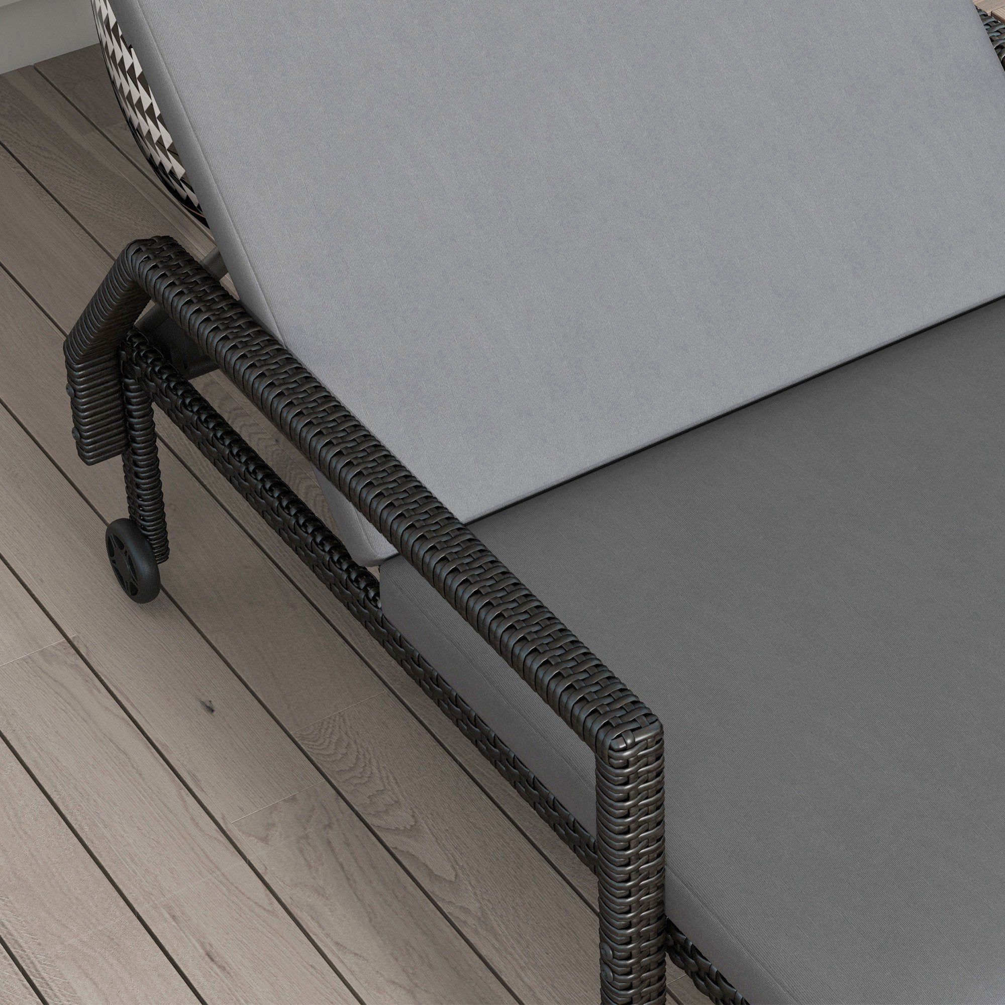 Outsunny Wicker Chaise Lounger PE Rattan Outdoor Lounge Chair Garden Chair Recliner with 5-Level Adjustable Backrest and 2 Wheels, Light Grey