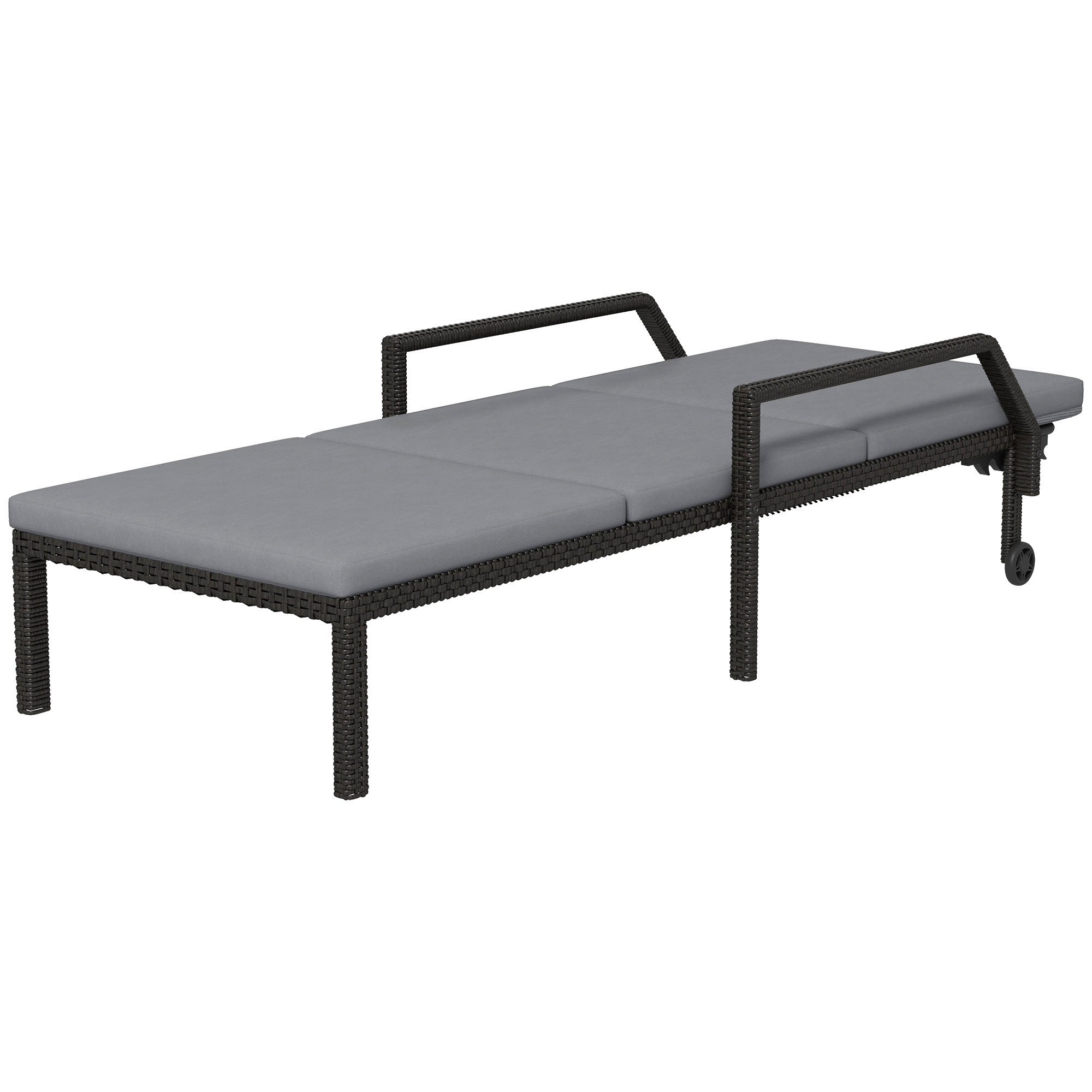 Outsunny Wicker Chaise Lounger PE Rattan Outdoor Lounge Chair Garden Chair Recliner with 5-Level Adjustable Backrest and 2 Wheels, Light Grey