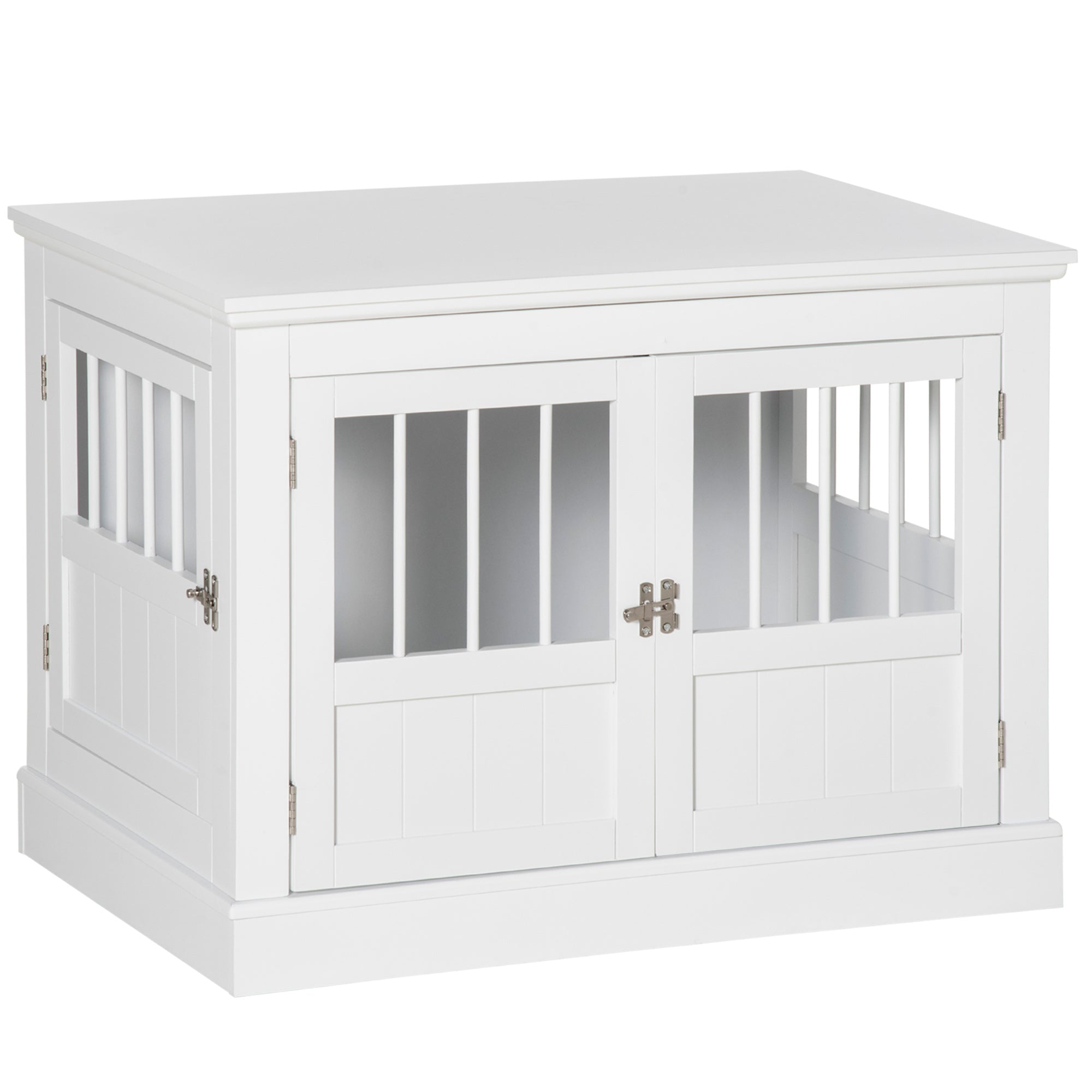 PawHut Dog Crate Furniture, 31" Dog Kennel Side End Table with Three Doors, Indoor Dog Cage for Small Dogs, White