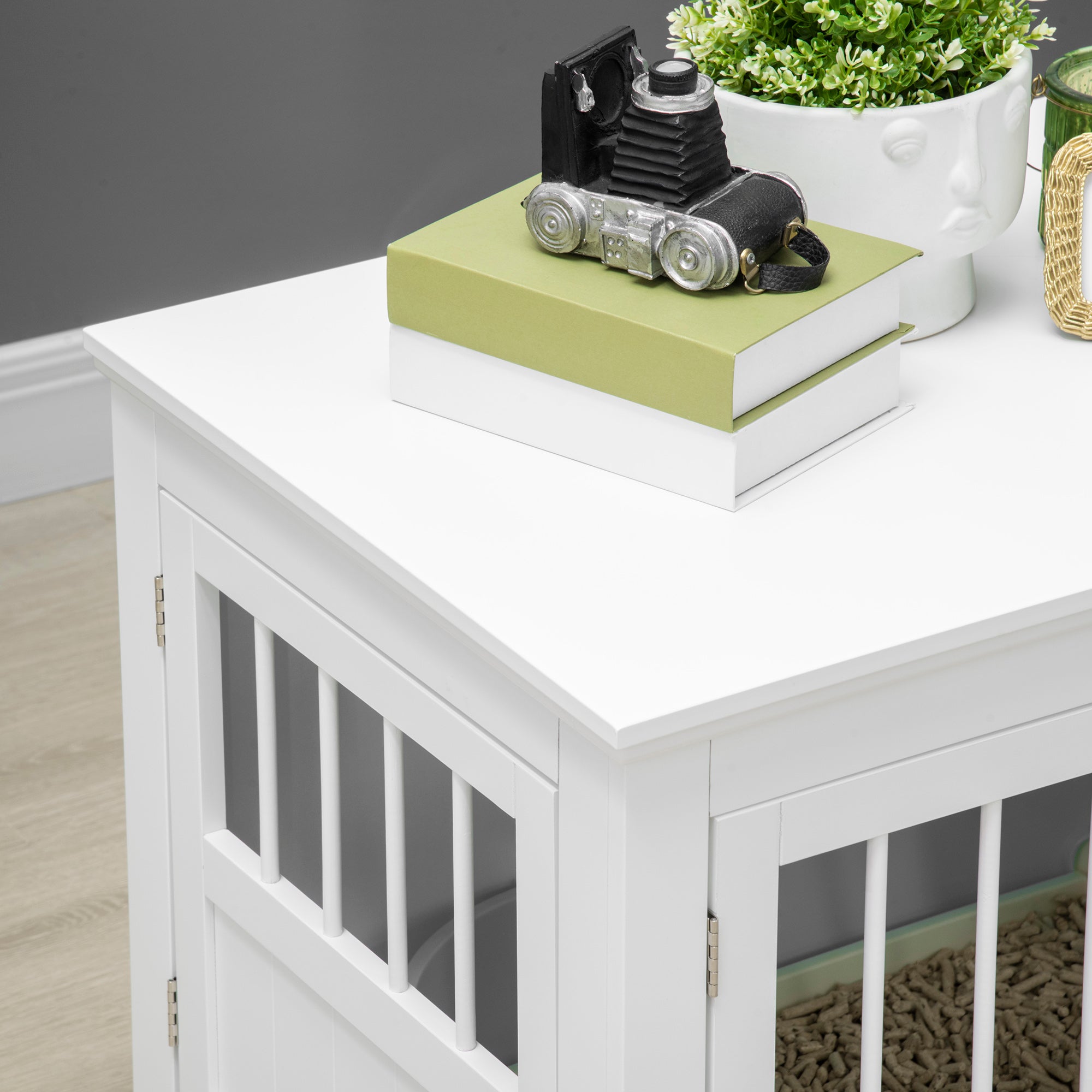 PawHut Dog Crate Furniture, 31" Dog Kennel Side End Table with Three Doors, Indoor Dog Cage for Small Dogs, White