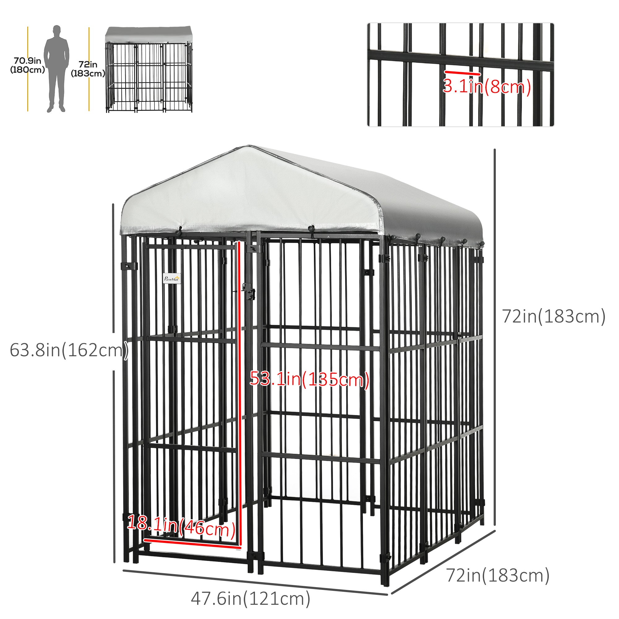 PawHut 6 x 4 x 6ft Dog Kennel for Medium and Large Dogs, Outdoor Dog Playpen House with UV-Resistant Roof, Heavy-Duty Chain Link and Secure Lock