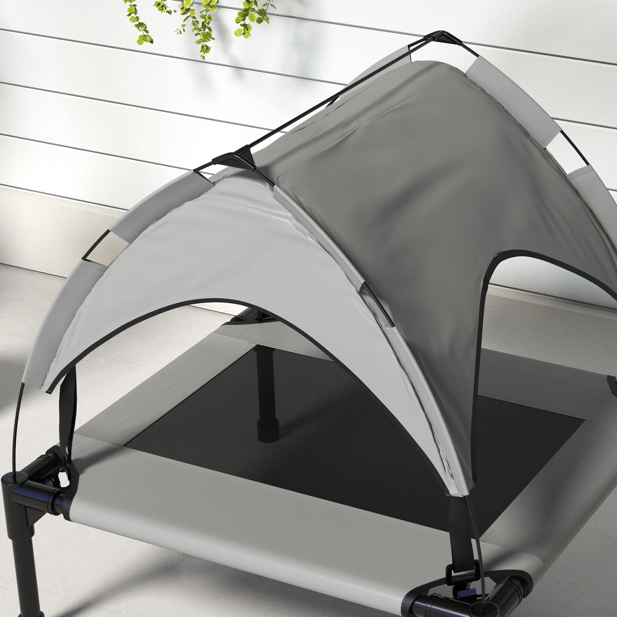 PawHut Elevated Dog Bed with Canopy, Cooling Dog Cot Bed for Camping, Portable Raised Pet Cot with Washable Breathable Mesh, for Indoor Outdoor, S & M Dogs, 30" x 24" x 27", Grey