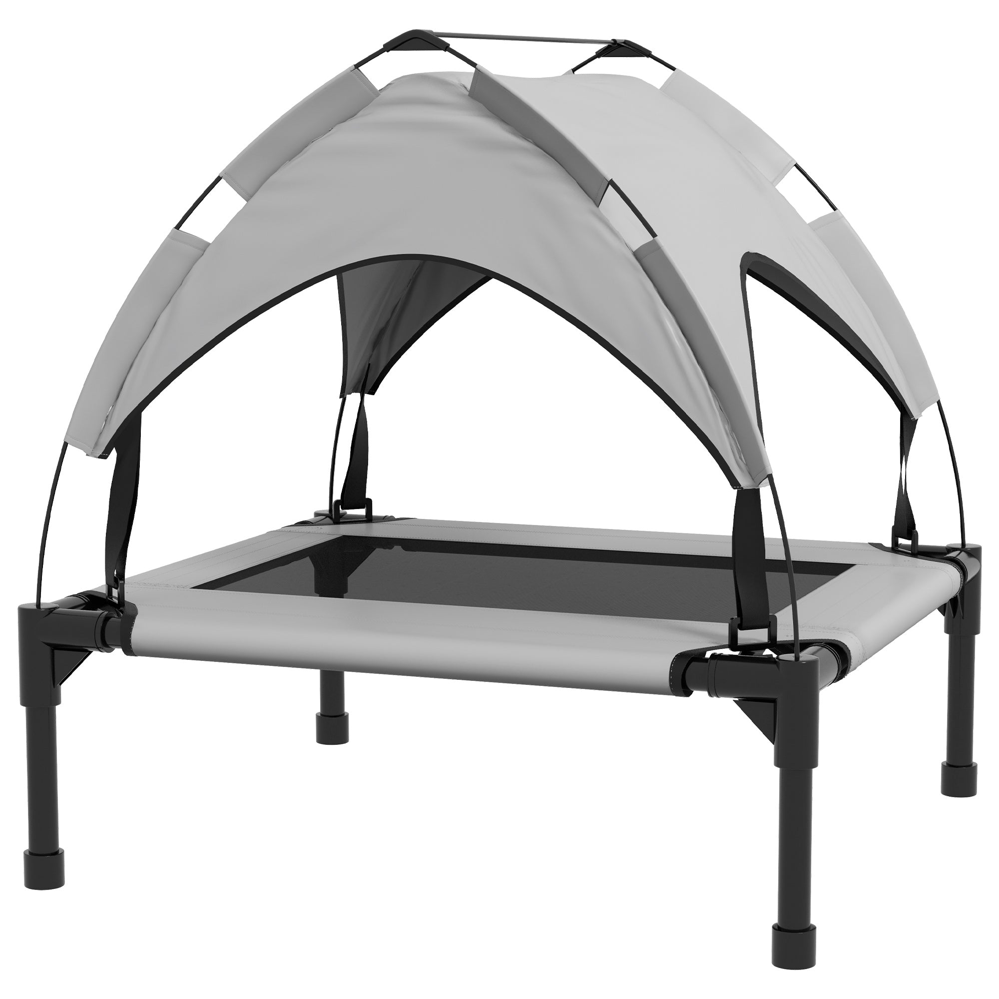 PawHut Elevated Dog Bed with Canopy, Cooling Dog Cot Bed for Camping, Portable Raised Pet Cot with Washable Breathable Mesh, for Indoor Outdoor, S & M Dogs, 30" x 24" x 27", Grey