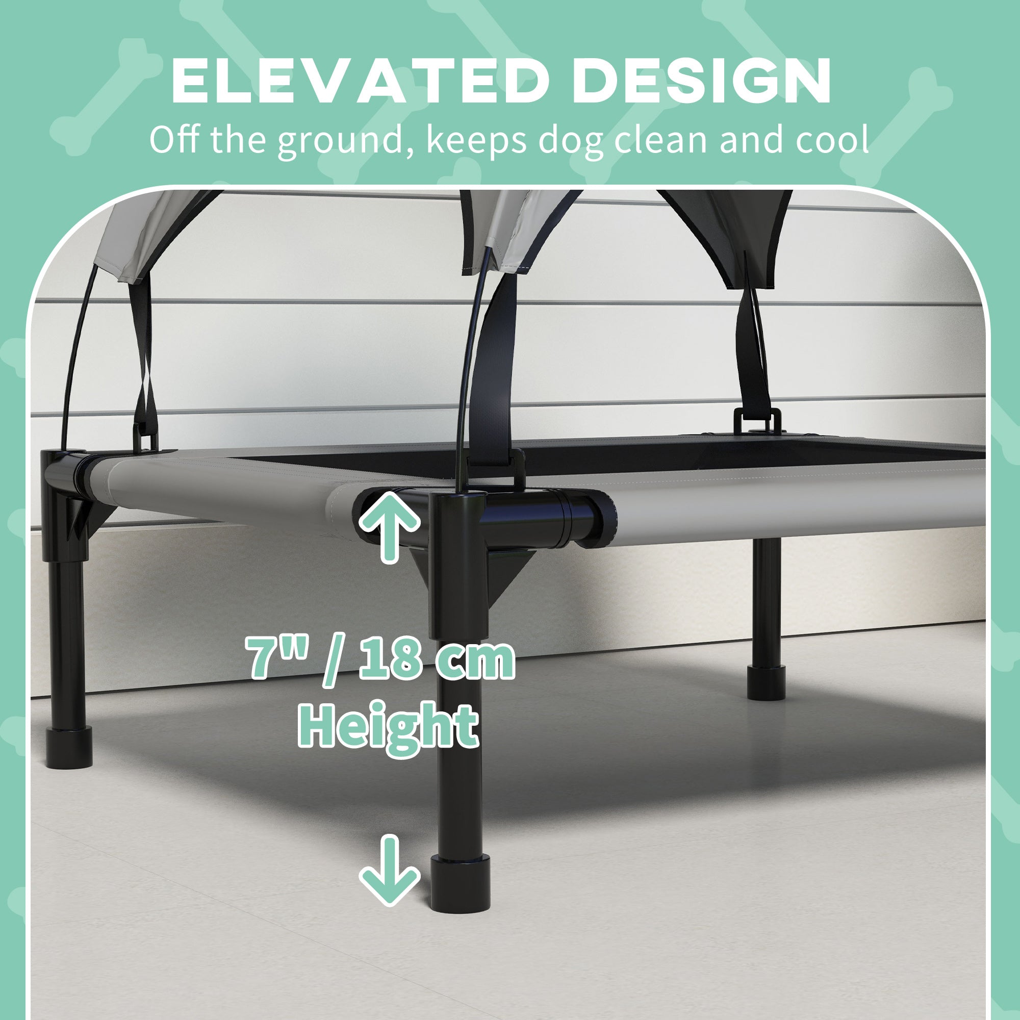 PawHut Elevated Dog Bed with Canopy, Cooling Dog Cot Bed for Camping, Portable Raised Pet Cot with Washable Breathable Mesh, for Indoor Outdoor, S & M Dogs, 30" x 24" x 27", Grey