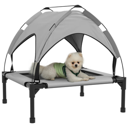 PawHut Elevated Dog Bed with Canopy, Cooling Dog Cot Bed for Camping, Portable Raised Pet Cot with Washable Breathable Mesh, for Indoor Outdoor, S & M Dogs, 30" x 24" x 27", Grey