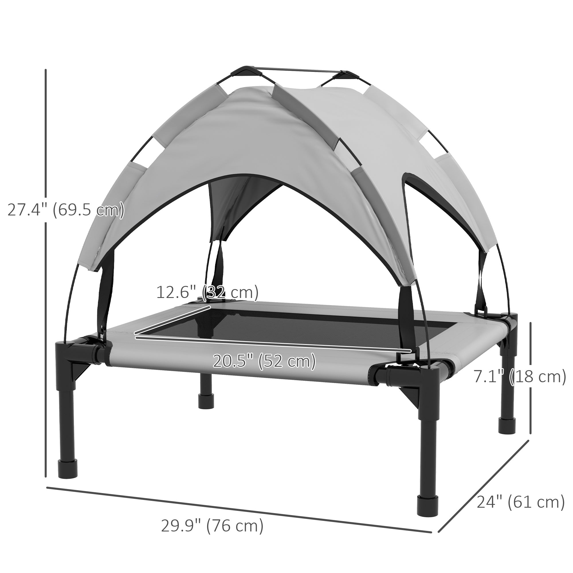 PawHut Elevated Dog Bed with Canopy, Cooling Dog Cot Bed for Camping, Portable Raised Pet Cot with Washable Breathable Mesh, for Indoor Outdoor, S & M Dogs, 30" x 24" x 27", Grey