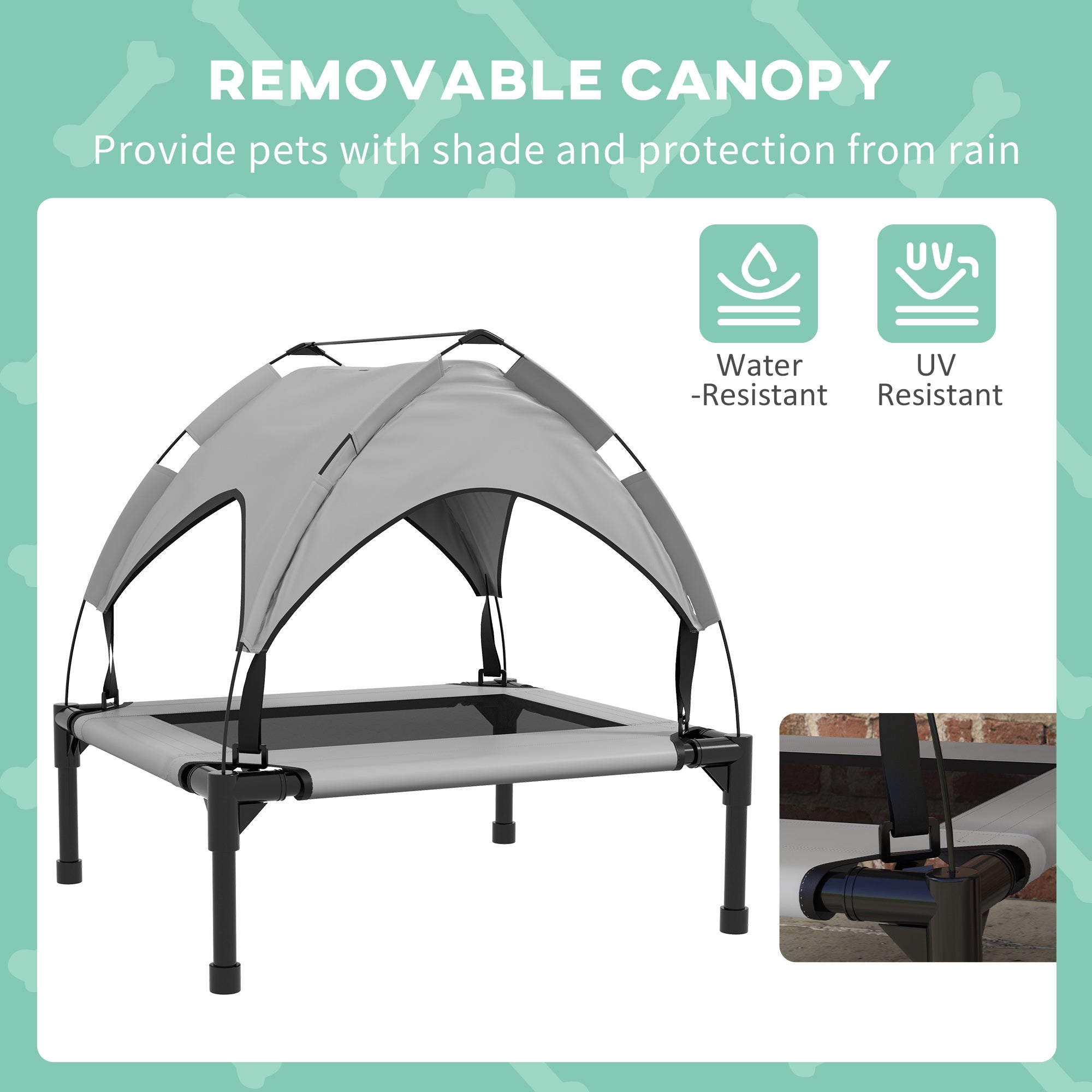 PawHut Elevated Dog Bed with Canopy, Cooling Dog Cot Bed for Camping, Portable Raised Pet Cot with Washable Breathable Mesh, for Indoor Outdoor, S & M Dogs, 30" x 24" x 27", Grey
