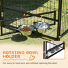 PawHut Large Dog Run, 4.6' x 4.6' x 5' Outdoor Dog Kennel with Canopy, Rotating Bowls, Door for Backyard & Garden, Coffee