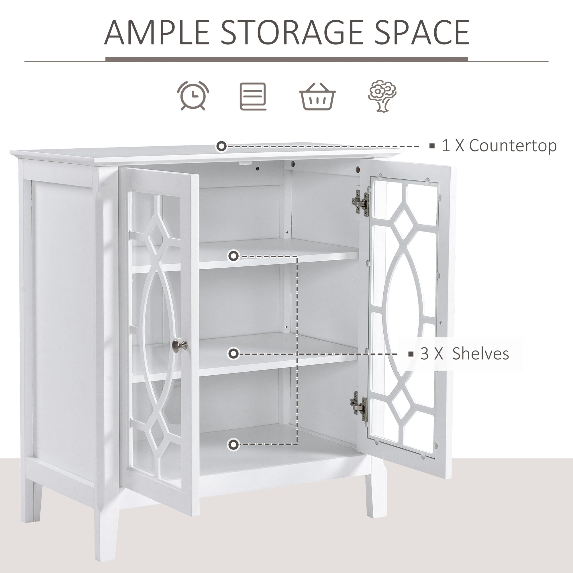 HOMCOM Sideboard Display Cabinet with Double Framed Glass Doors, 2 Adjustable Shelves, and Elevated Base, White