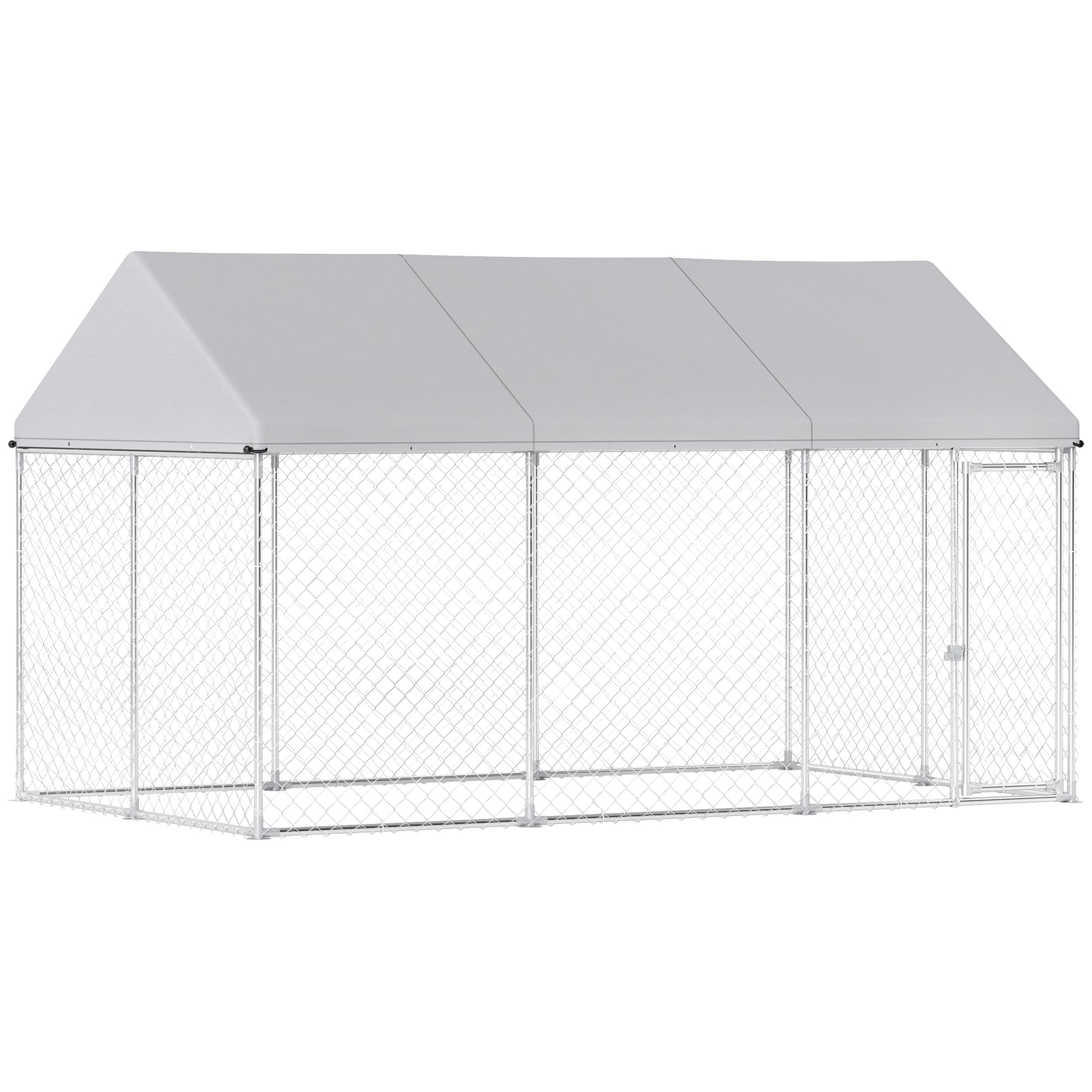 PawHut Outdoor Dog Kennel with Roof, Heavy Duty Galvanized Steel Dog Run Chain Link w/ Waterproof UV-Resistant Cover, Safety Lockable Latch System, 13.1' x 7.5' x 7.8