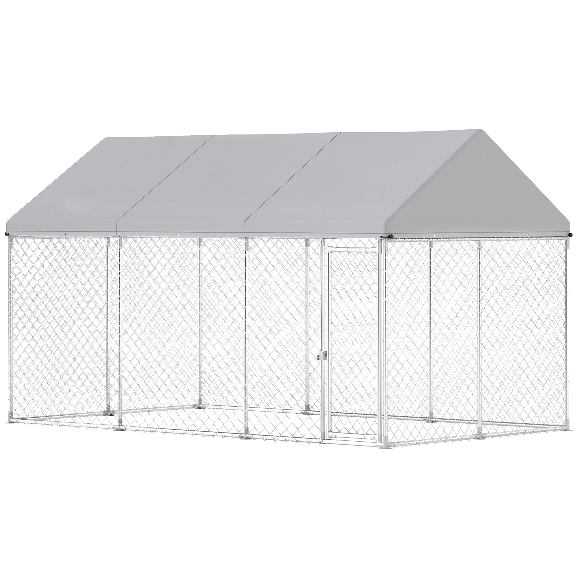 PawHut Outdoor Dog Kennel with Roof, Heavy Duty Galvanized Steel Dog Run Chain Link w/ Waterproof UV-Resistant Cover, Safety Lockable Latch System, 13.1' x 7.5' x 7.8