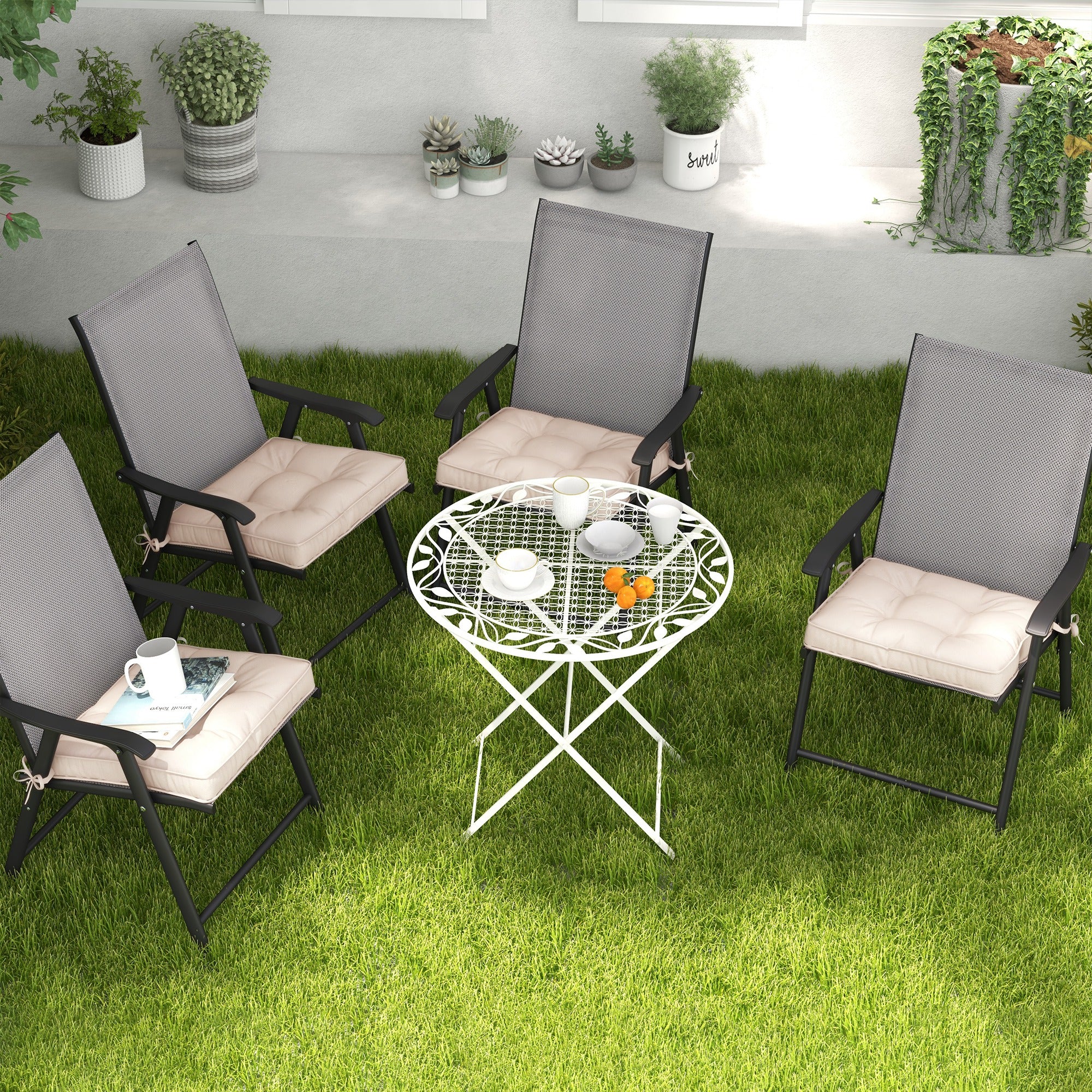 Outsunny 4 Piece Outdoor Chair Cushions, 16.5" x 16.5" Patio Furniture Cushions Seat Pad for Garden Conversation Set, Cream White