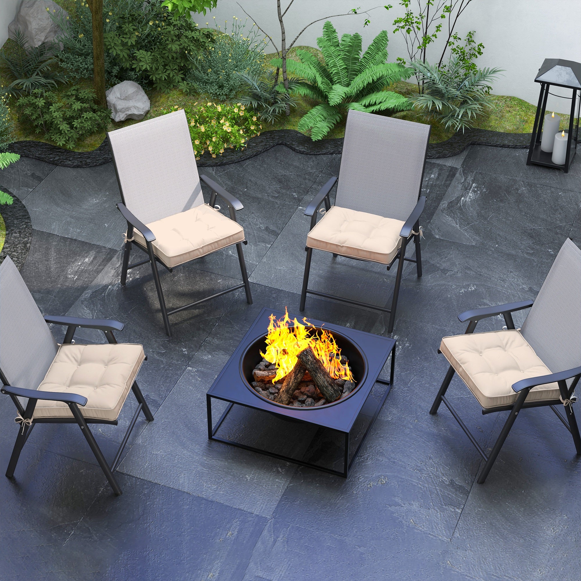 Outsunny 4 Piece Outdoor Chair Cushions, 16.5" x 16.5" Patio Furniture Cushions Seat Pad for Garden Conversation Set, Cream White