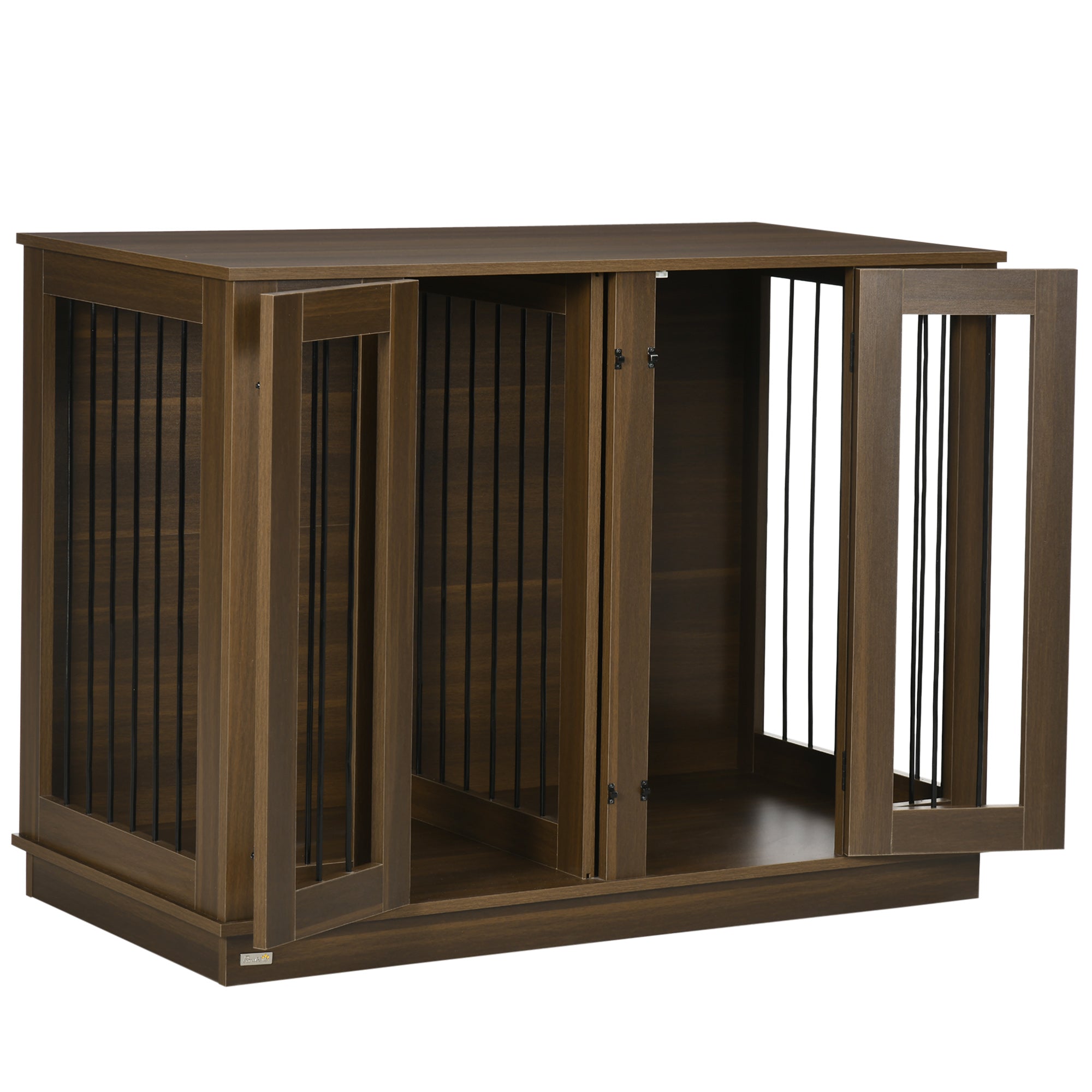 PawHut Furniture Style Dog Crate with Removable Divider, Dog Crate Side End Table Indoor with Double Doors, for Small to Large Dogs, 47" x 23.5" x 35", Walnut