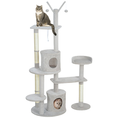 PawHut 73.5" Tall Cat Tree, Multi-Level Cat Tower for Indoor Cats with Scratching Posts, Cat Condos, Bed, Platforms, Toy Balls, Cat Activity Center, Light Grey