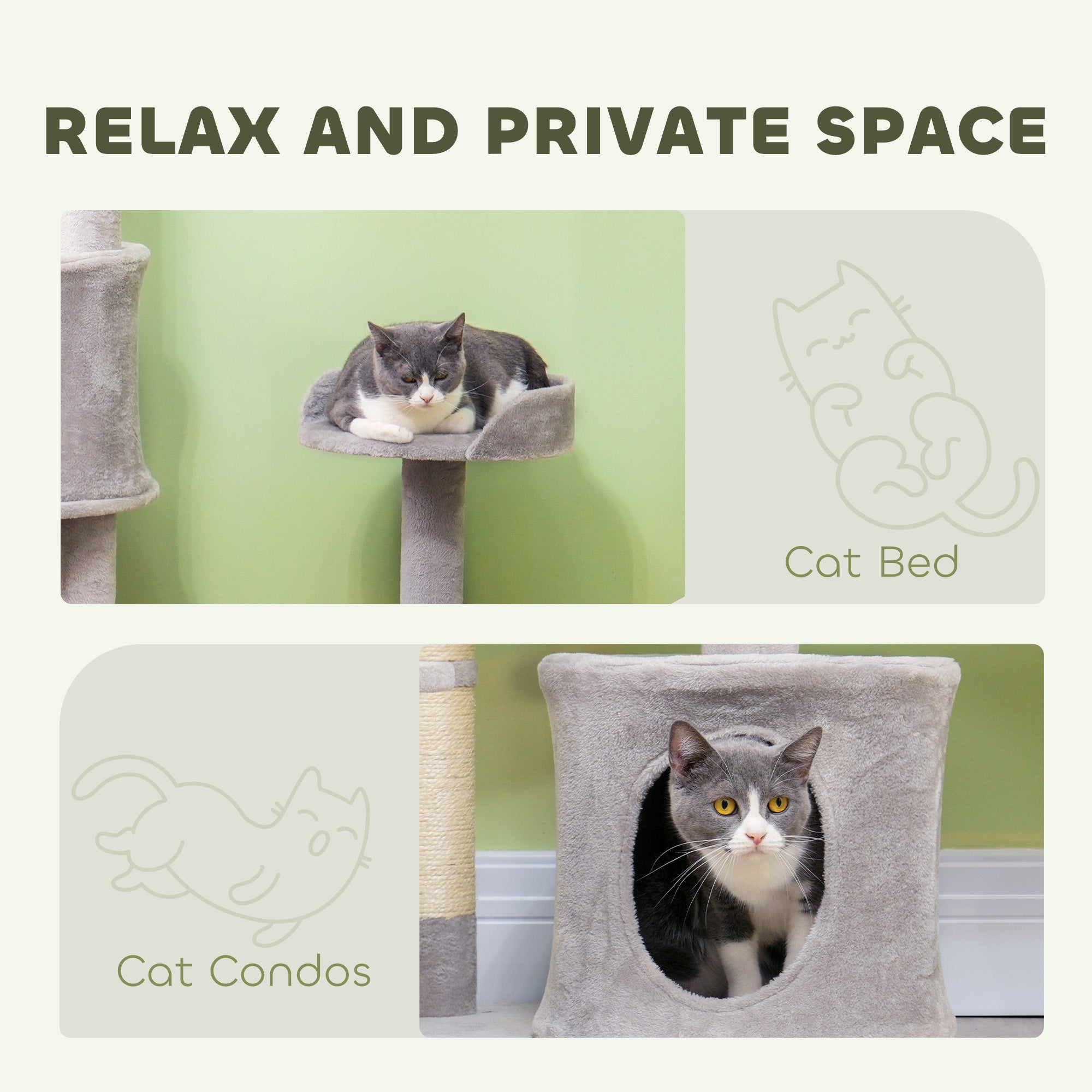PawHut 73.5" Tall Cat Tree, Multi-Level Cat Tower for Indoor Cats with Scratching Posts, Cat Condos, Bed, Platforms, Toy Balls, Cat Activity Center, Light Grey