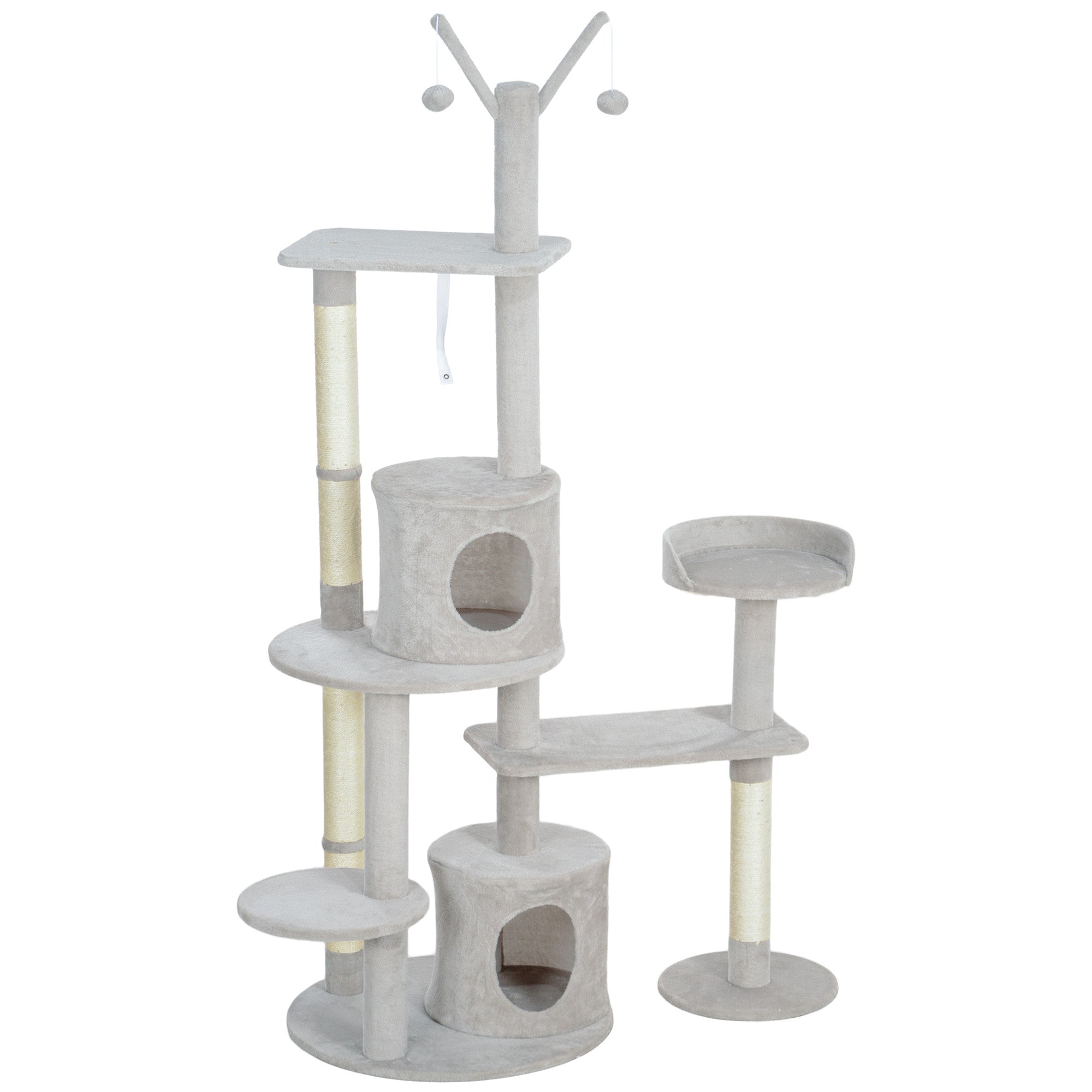 PawHut 73.5" Tall Cat Tree, Multi-Level Cat Tower for Indoor Cats with Scratching Posts, Cat Condos, Bed, Platforms, Toy Balls, Cat Activity Center, Light Grey