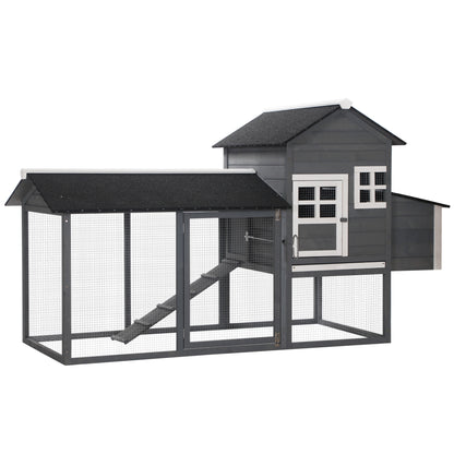PawHut 84" Chicken Coop Wooden Hen House Rabbit Hutch Poultry Cage Pen Outdoor Backyard with Nesting Box and Run, Grey