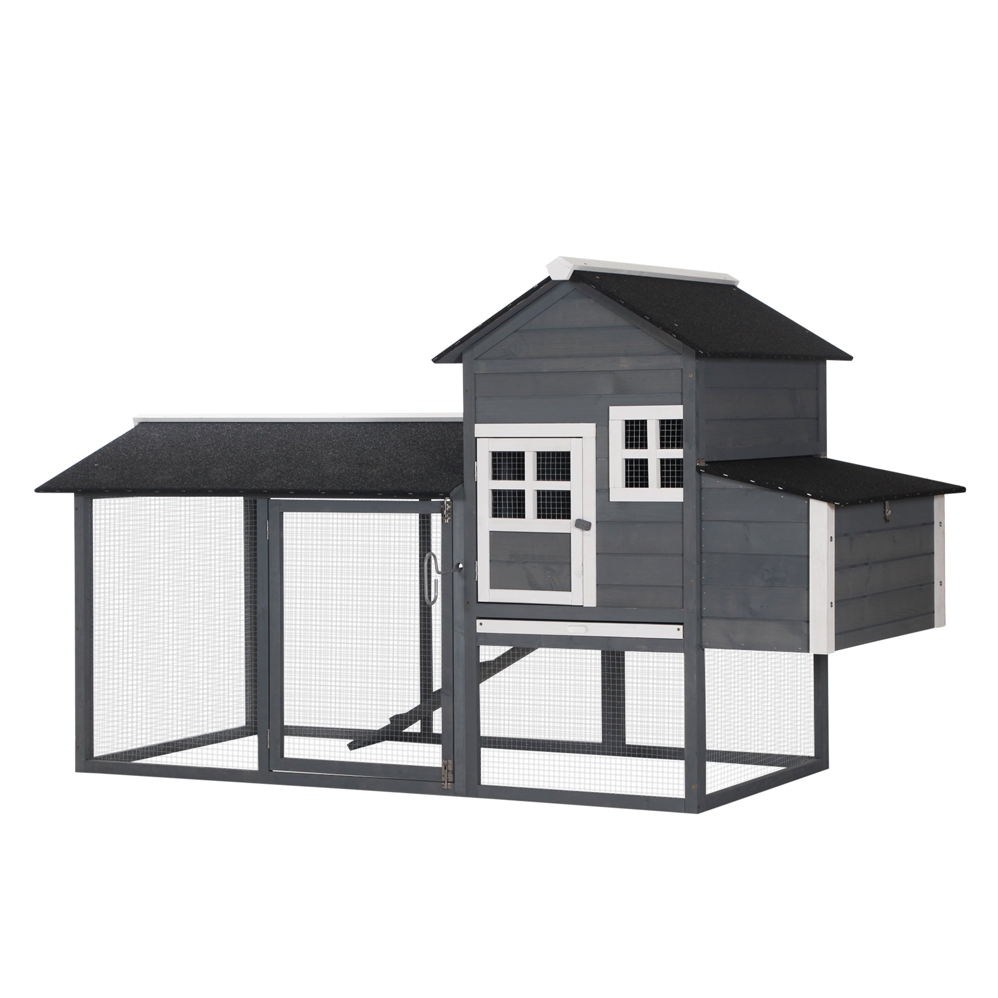PawHut 84" Chicken Coop Wooden Hen House Rabbit Hutch Poultry Cage Pen Outdoor Backyard with Nesting Box and Run, Grey