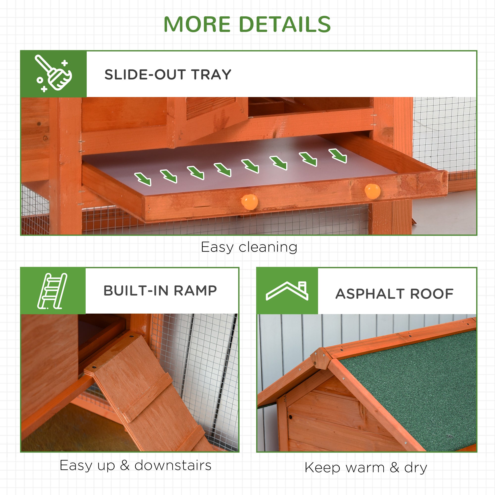 PawHut Chicken Coop with Run Poultry Coops Cages Hen House Small Animal Cage Nesting Box Asphalt Roof Outdoor 170 x 81 x 110cm