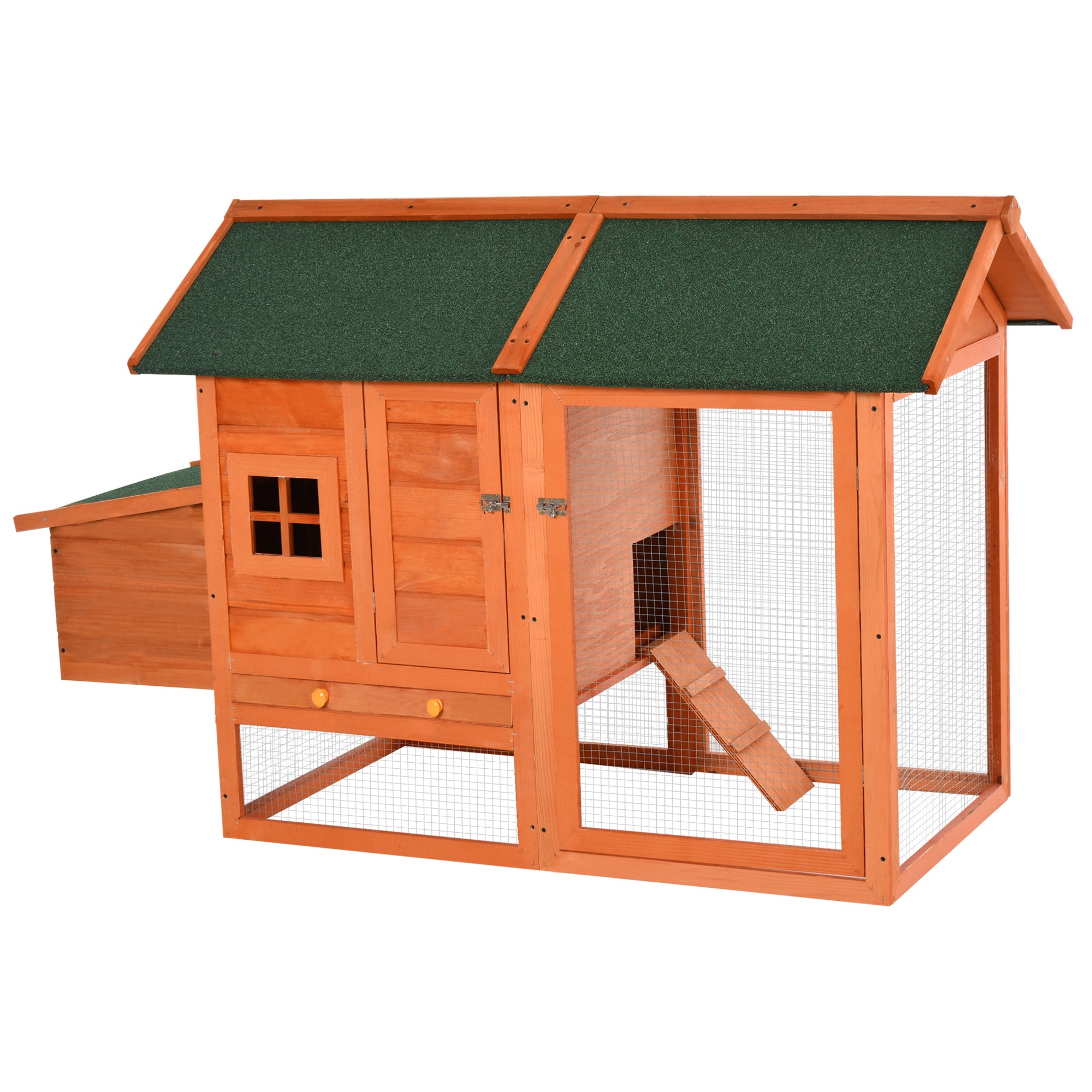 PawHut Chicken Coop with Run Poultry Coops Cages Hen House Small Animal Cage Nesting Box Asphalt Roof Outdoor 170 x 81 x 110cm